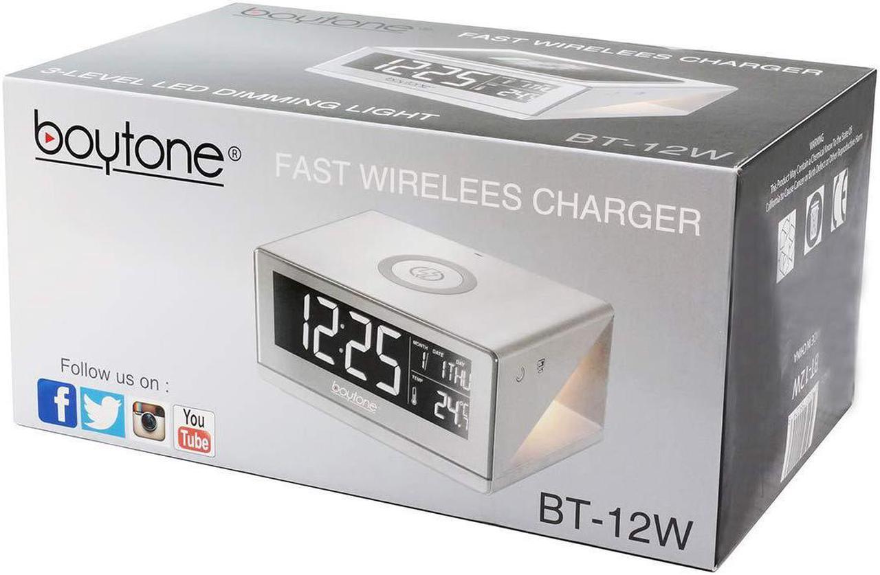 Alt view image 5 of 6 - Boytone BT-12W Fast Wireless Charging Digital Alarm Clock with Temperature & Calendar Display, Bed Light Touch Dimmer, S