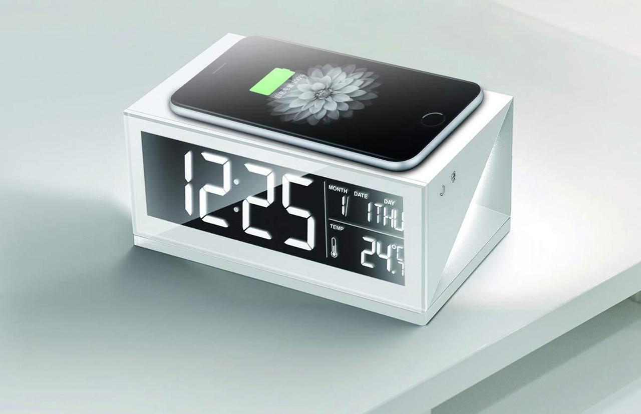 Alt view image 4 of 6 - Boytone BT-12W Fast Wireless Charging Digital Alarm Clock with Temperature & Calendar Display, Bed Light Touch Dimmer, S