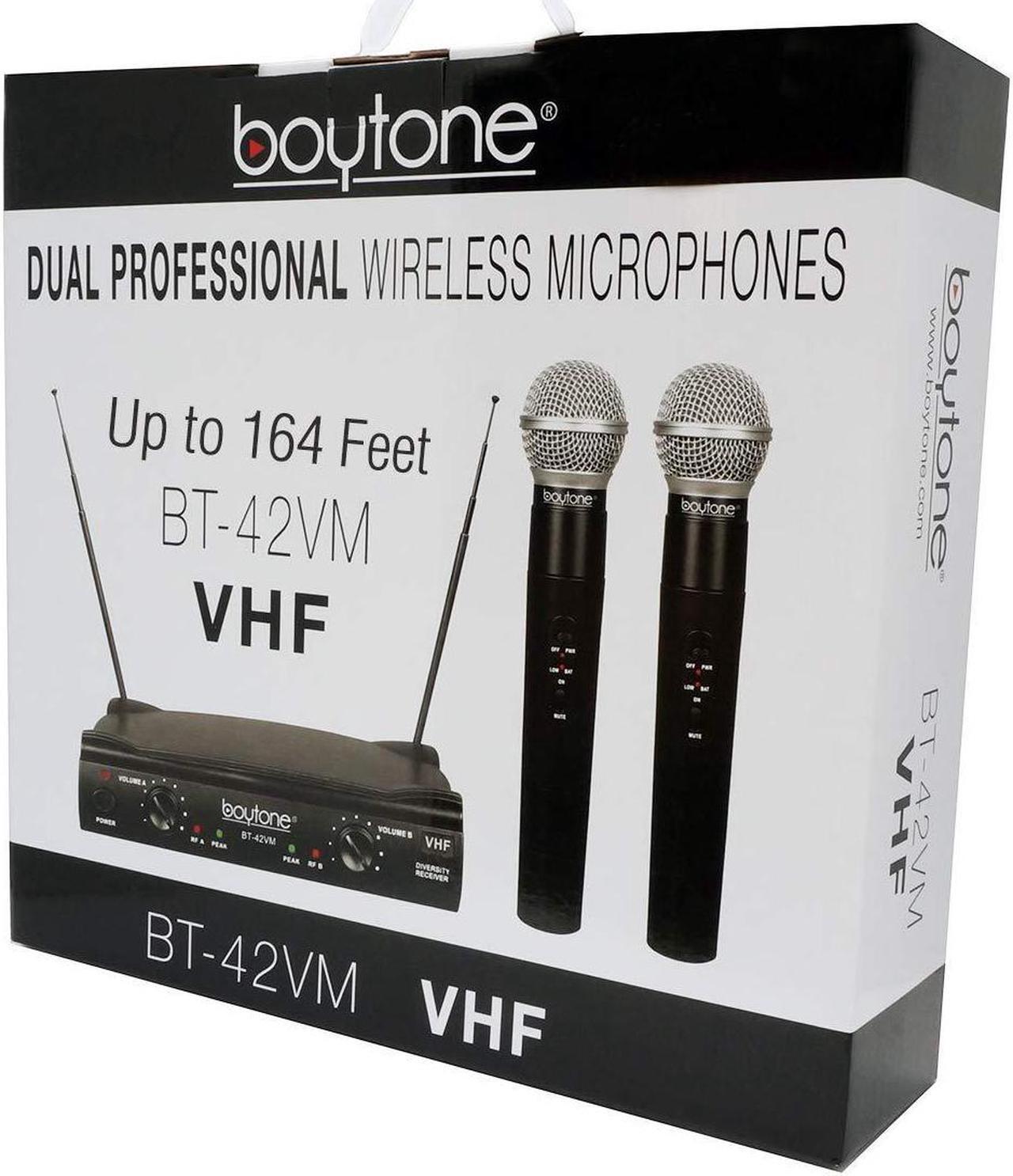 Alt view image 9 of 11 - Boytone BT-42VM Dual Channel Wireless Microphone System - VHF Fixed 2 Handheld for Karaoke, DJ, Church, Conference, with carrying cases