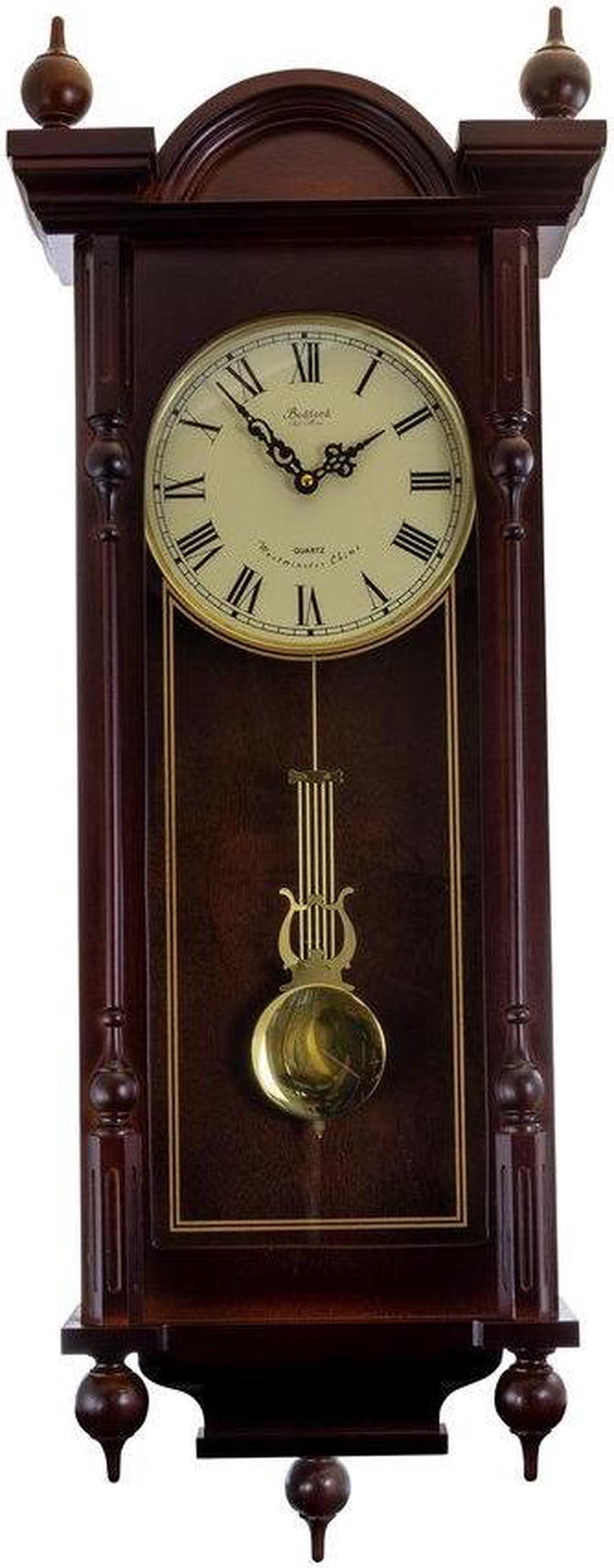 Alt view image 2 of 8 - Bedford Clock Collection 31" Antique Mahogany Cherry Oak Chiming Wall Clock with Roman Numerals
