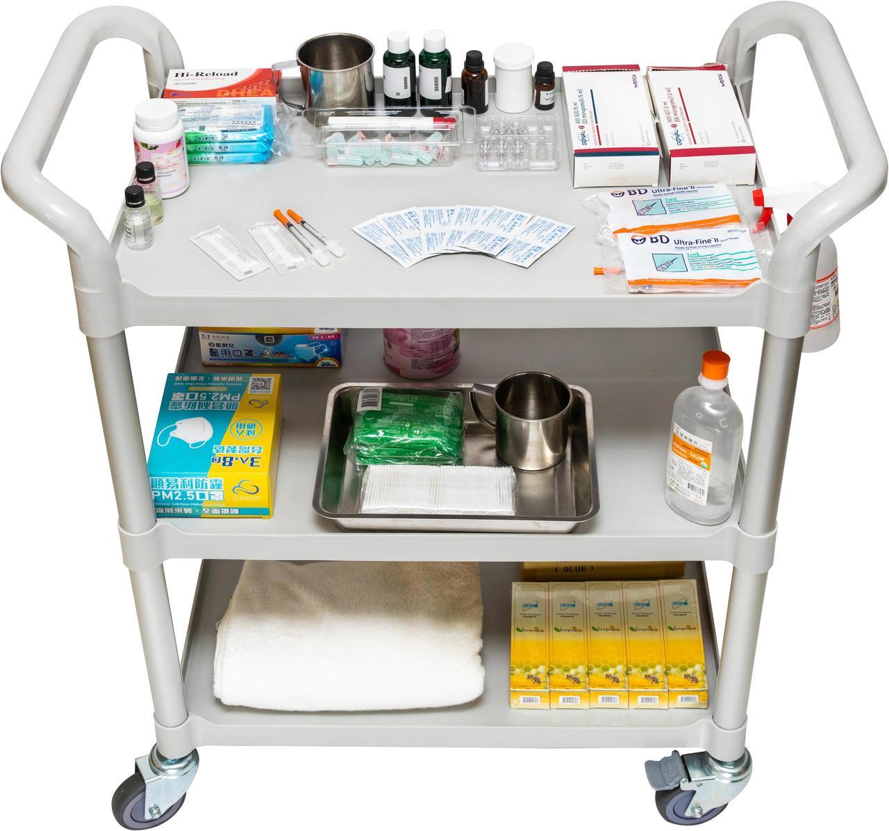 Alt view image 3 of 7 - JaboEquip, 3 tier large mobile Hospital cart, Medical Cart Utility cart Service trolley Rolling Cart 606 lbs load, White color
