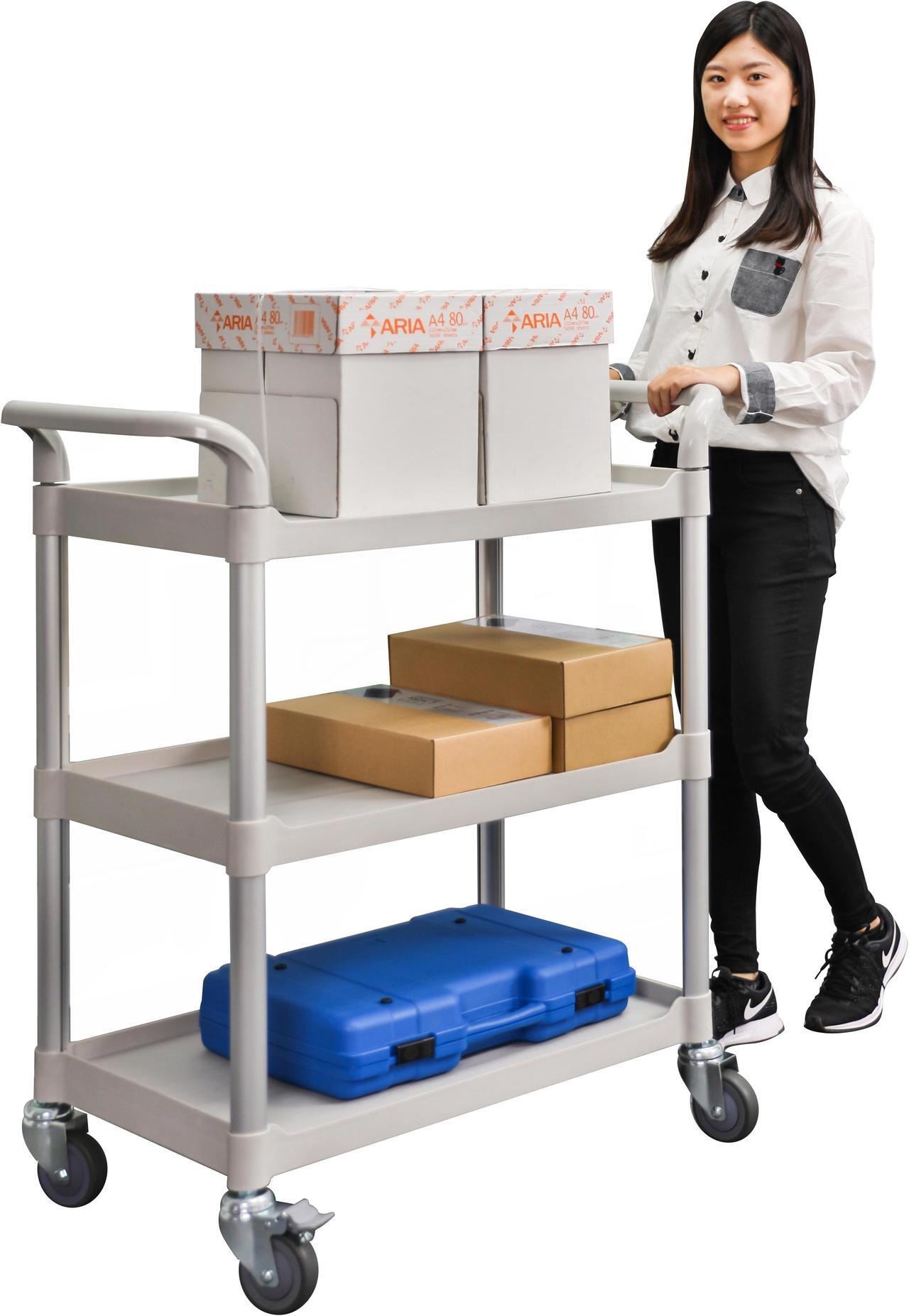 Alt view image 6 of 7 - JaboEquip, 3 tier large mobile Hospital cart, Medical Cart Utility cart Service trolley Rolling Cart 606 lbs load, White color