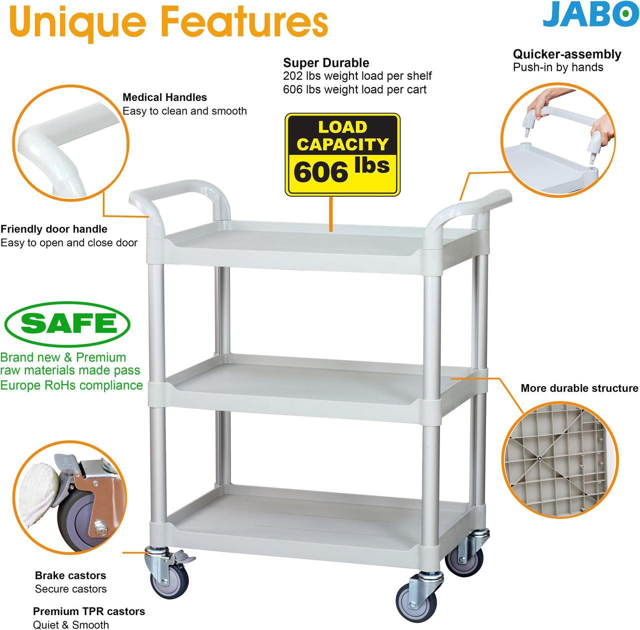 Alt view image 2 of 7 - JaboEquip, 3 tier large mobile Hospital cart, Medical Cart Utility cart Service trolley Rolling Cart 606 lbs load, White color