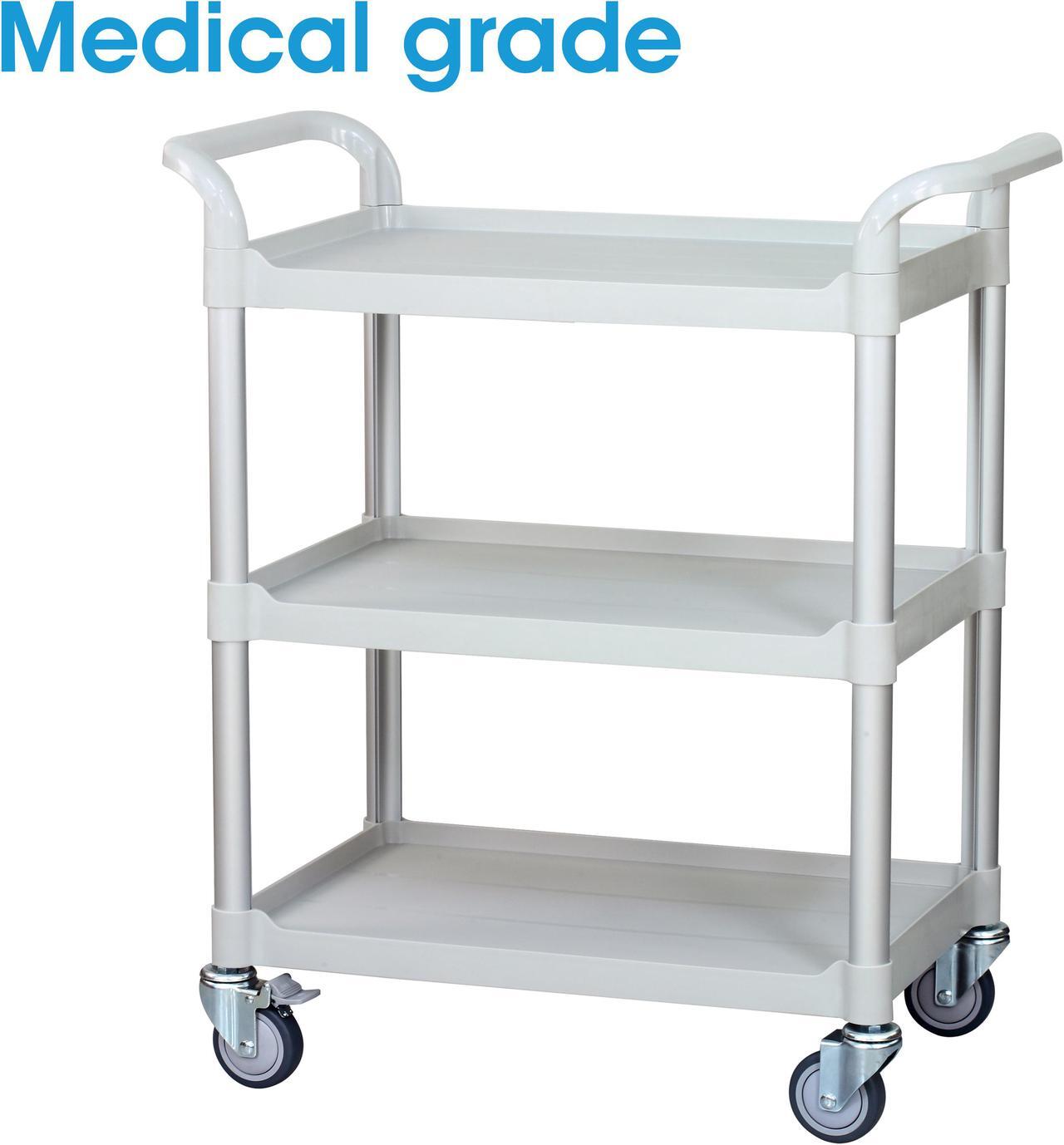 Main image of JaboEquip, 3 tier large mobile Hospital cart, Medical Cart Utility cart Service trolley Rolling Cart 606 lbs load, White color