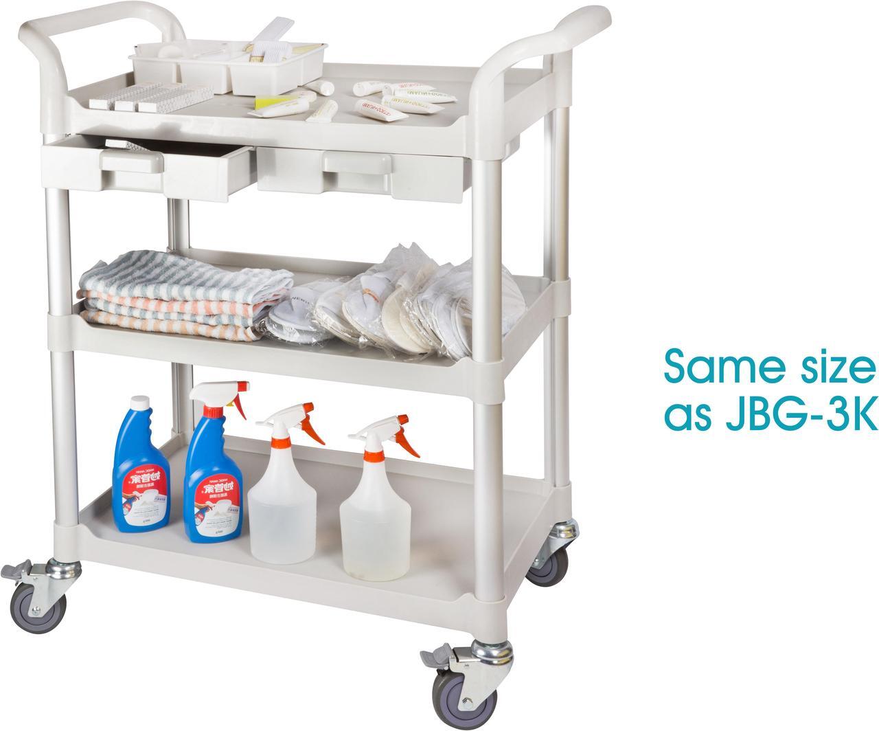 Alt view image 4 of 7 - JaboEquip, 3 tier large mobile Hospital cart, Medical Cart Utility cart Service trolley Rolling Cart 606 lbs load, White color