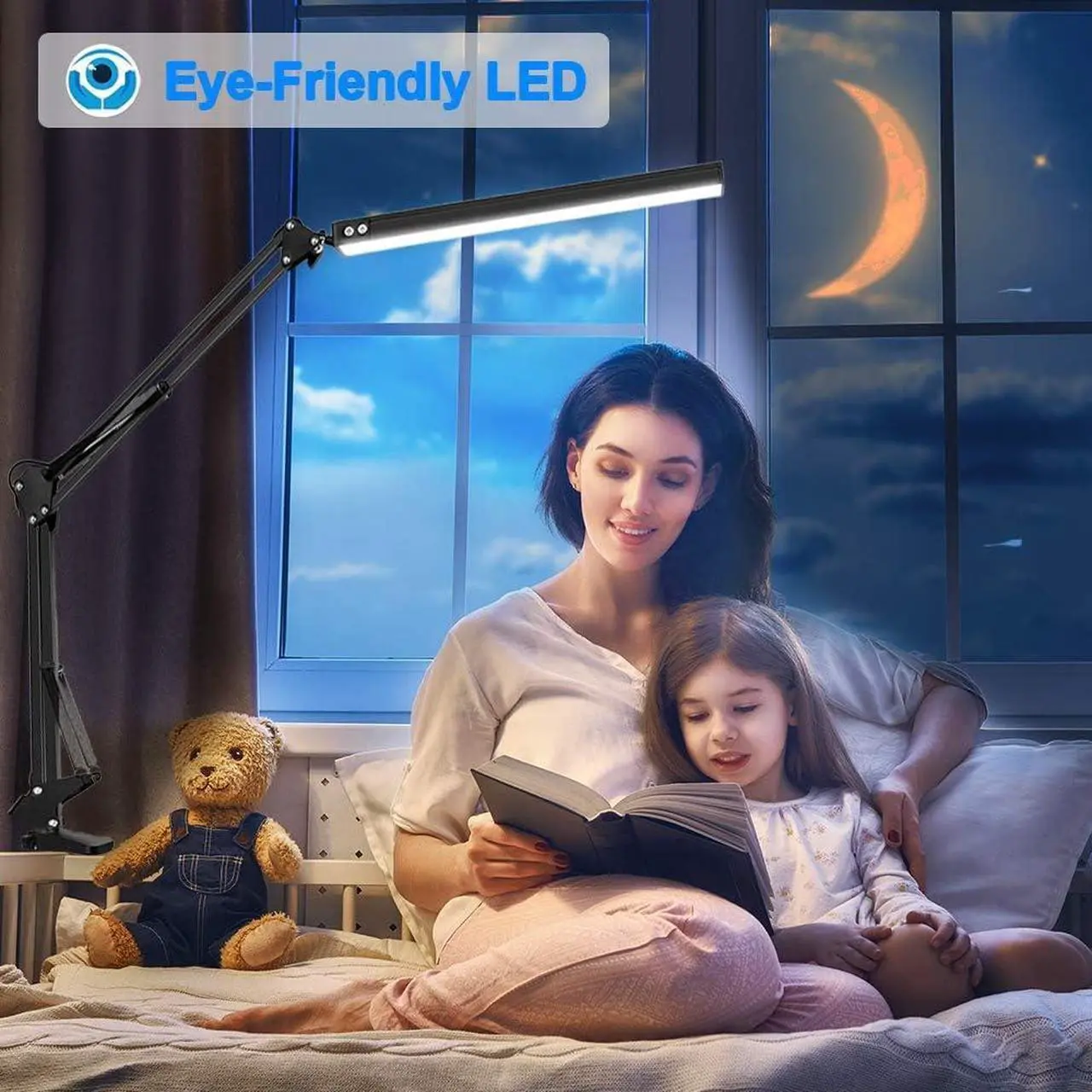 Alt view image 4 of 7 - LED Desk Lamp for Home,Office,Reading,Adjustable Eye-Caring Desk Light with Clamp,Swing Arm Lamp Includes 3 Color Modes,10 Brightness Levels Table Lamps with Memory Function