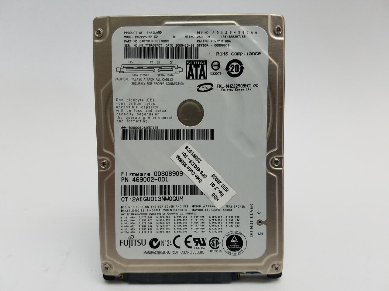 Main image of Fujitsu   MHZ2250BH G2 250GB 2.5" SATA II Laptop Hard Drive
