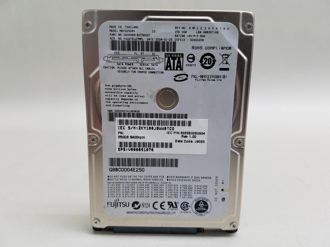 Alt view image 2 of 4 - Fujitsu Mhy2250bh 250Gb 5400Rpm 8Mb Buffer 2.5Inch Sata150 7Pin Hard Disk Drive