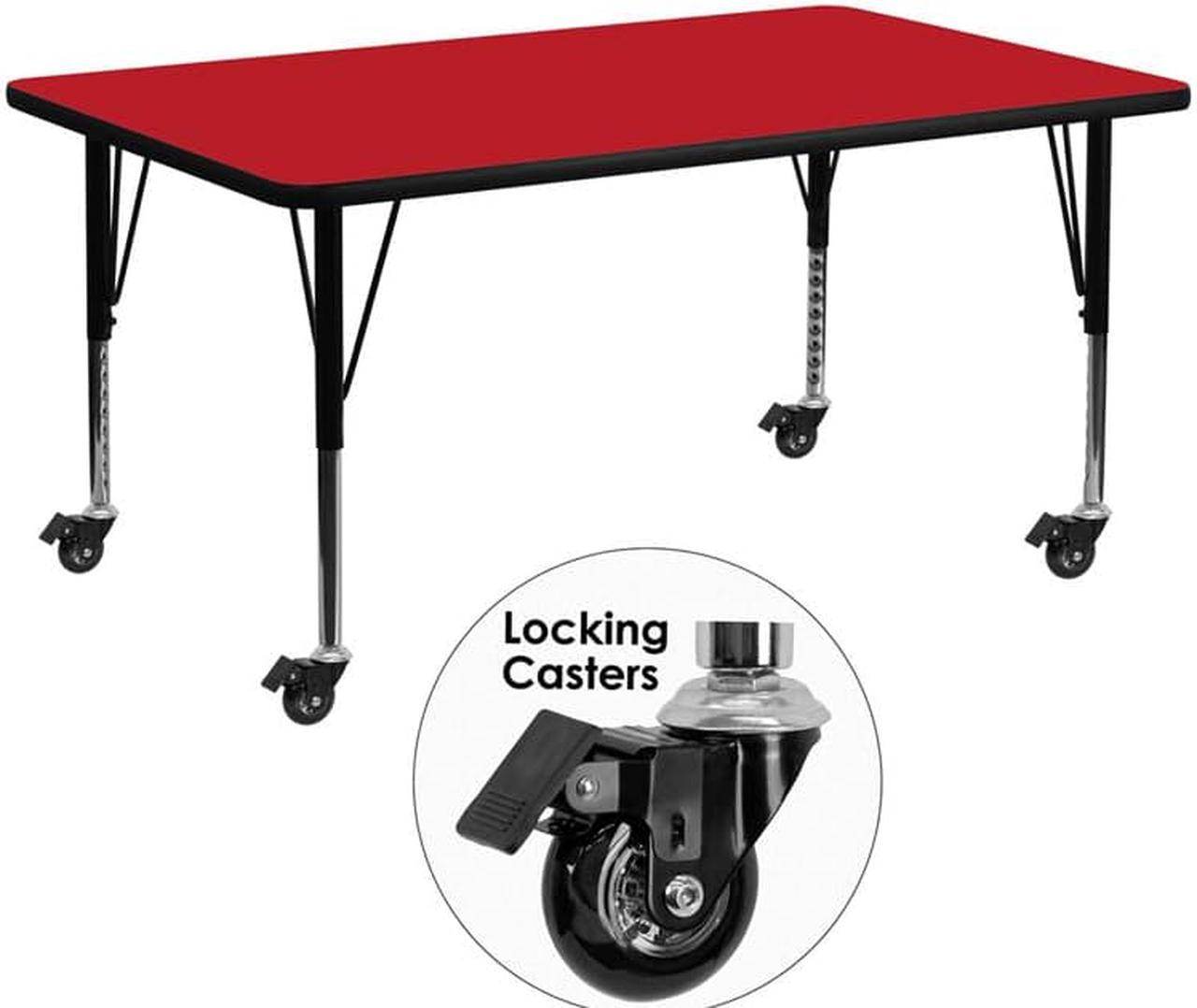 Main image of Flash Furniture Mobile 24 by 60-Inch Rectangular Activity Table with 1.25-Inch Thick High Pressure Red Laminate Top and Height Adjustable Pre-School Legs