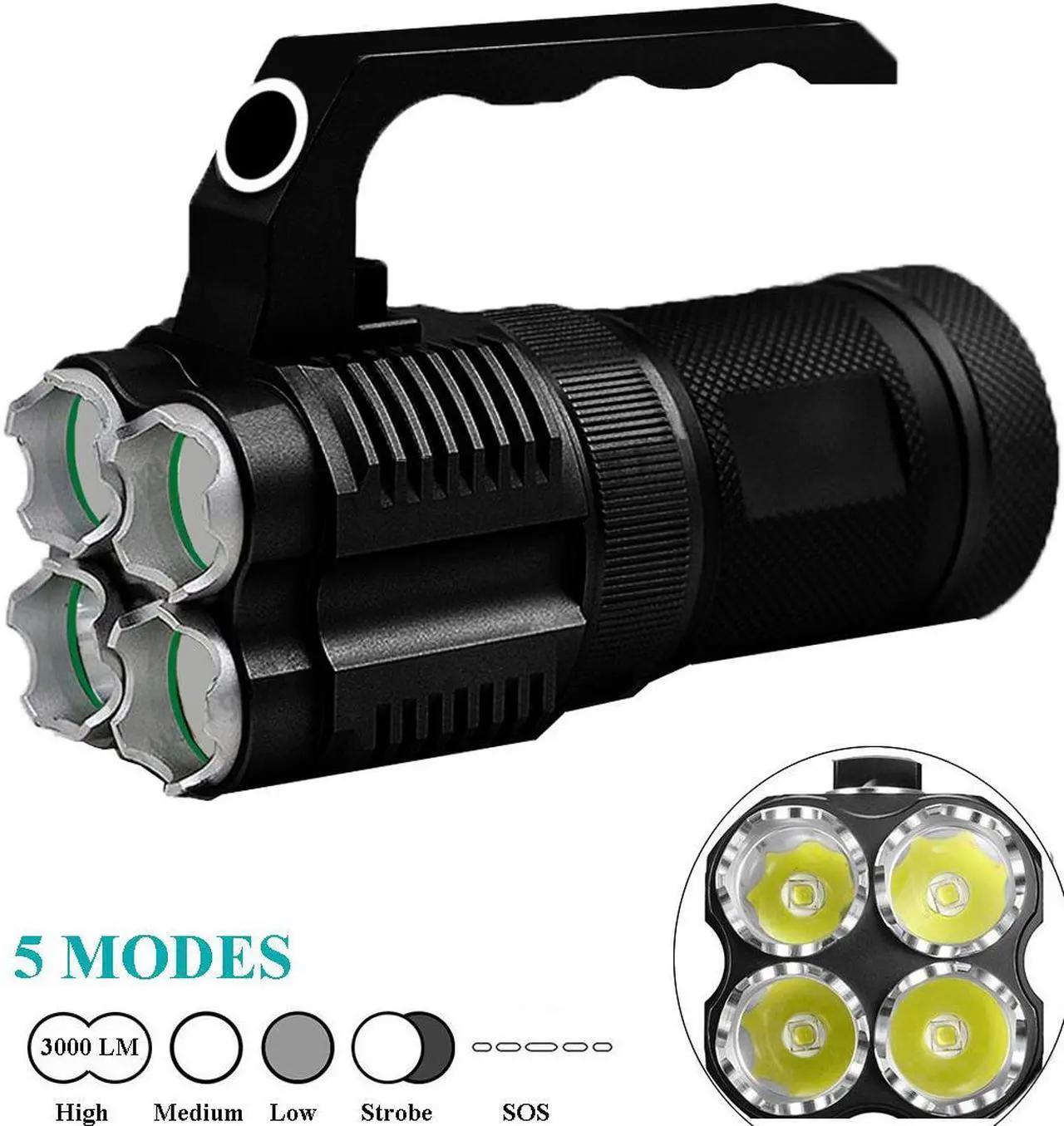Alt view image 3 of 7 - 3000 Lumens High Power Tactical Handheld Flashlight Torch Rechargeable Bright Spotlight Waterproof CREE XML-T2 LED Searchlight Floodlight Light For Outdoor Camping Lantern Hiking Hunting Black