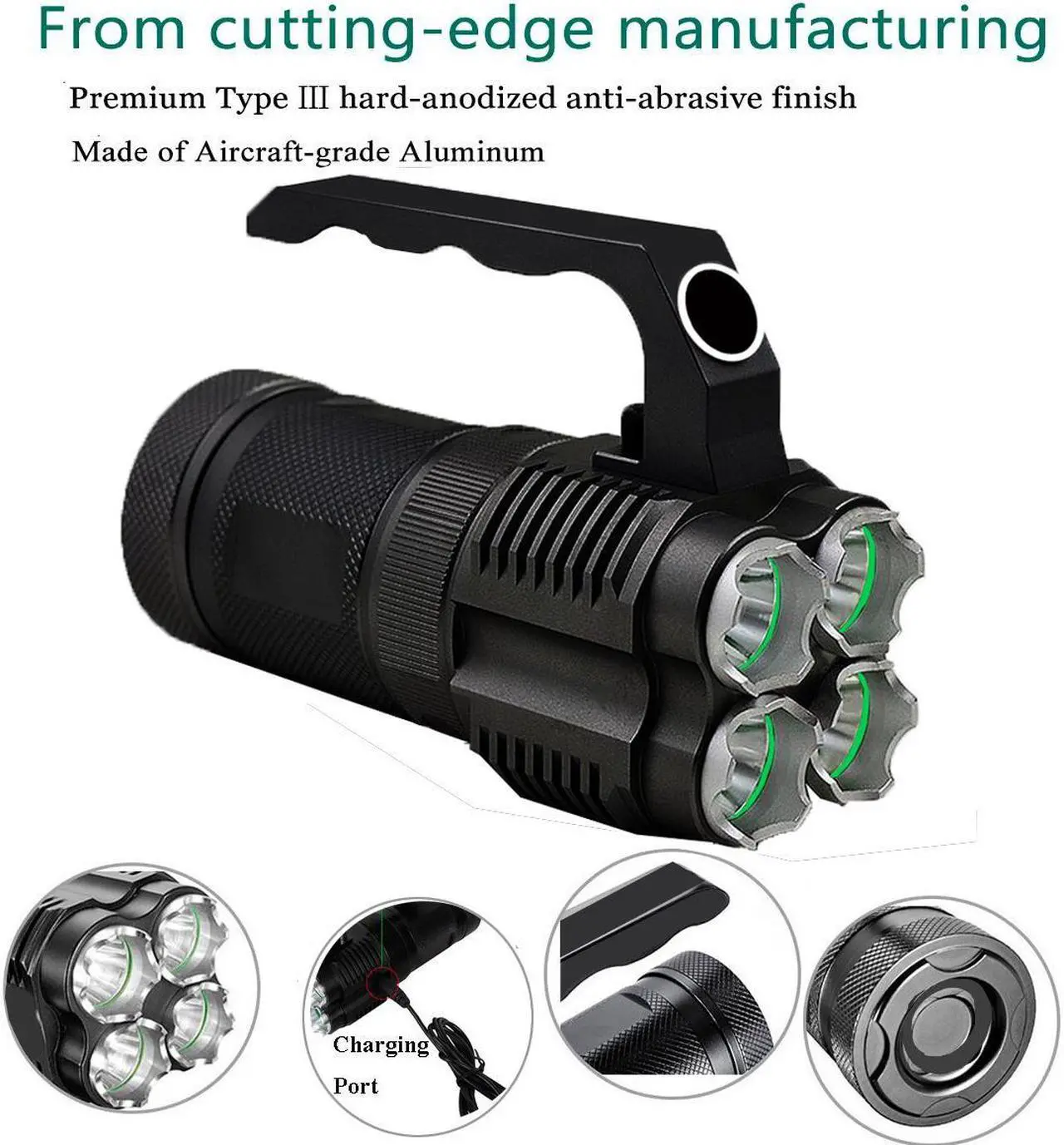 Alt view image 2 of 7 - 3000 Lumens High Power Tactical Handheld Flashlight Torch Rechargeable Bright Spotlight Waterproof CREE XML-T2 LED Searchlight Floodlight Light For Outdoor Camping Lantern Hiking Hunting Black