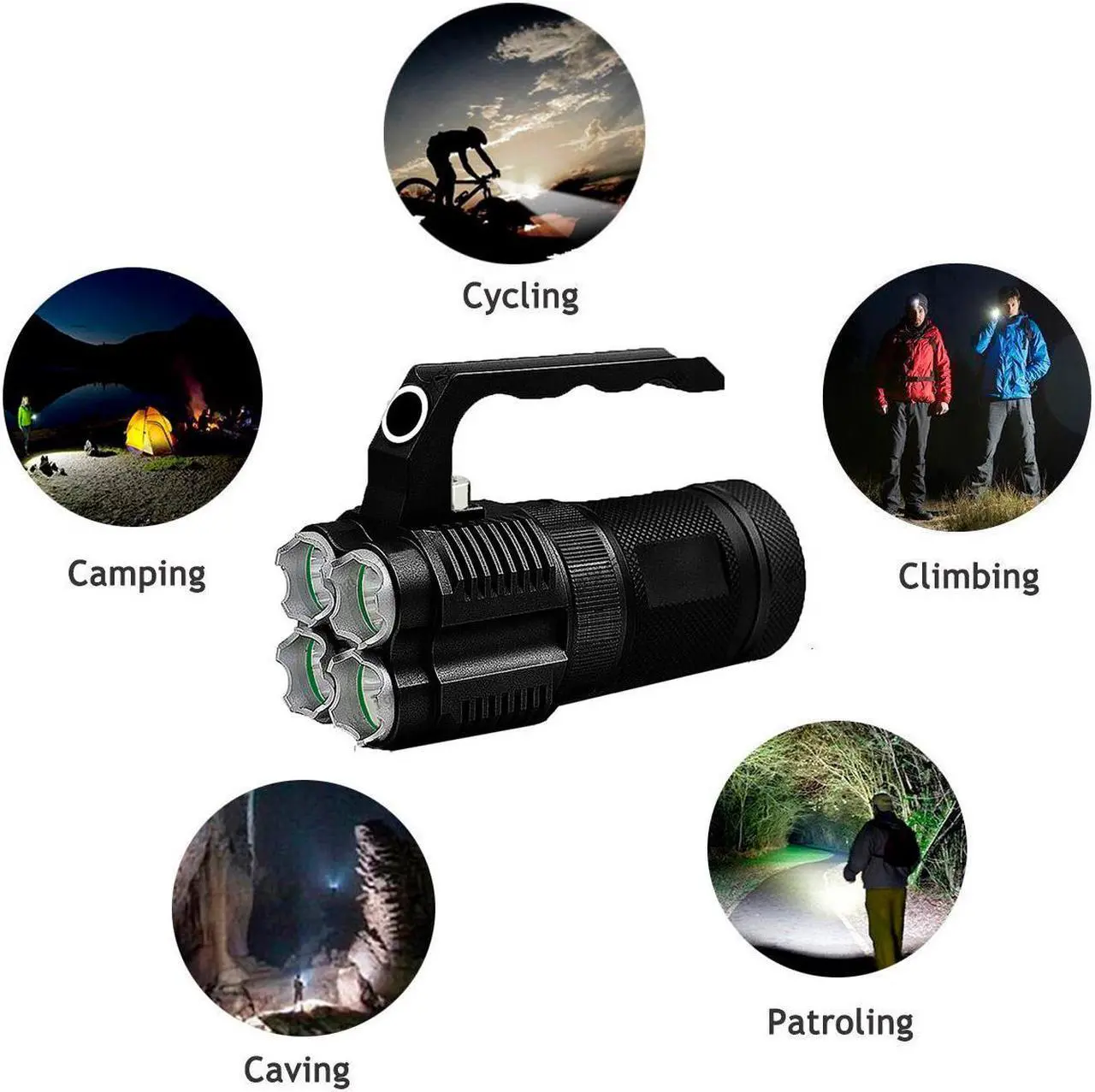 Alt view image 5 of 7 - 3000 Lumens High Power Tactical Handheld Flashlight Torch Rechargeable Bright Spotlight Waterproof CREE XML-T2 LED Searchlight Floodlight Light For Outdoor Camping Lantern Hiking Hunting Black