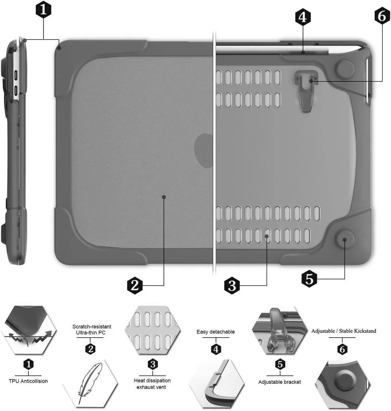 Alt view image 2 of 7 - MacBook Pro 13 Inch Case 2017 & 2016 Release A1706 A1708 Shell , Coxtech Rubberized Hard Case Cover with Kickstand Keyboard Skin For Apple Macbook Pro 13" with / without Touch Bar and Touch ID - Black