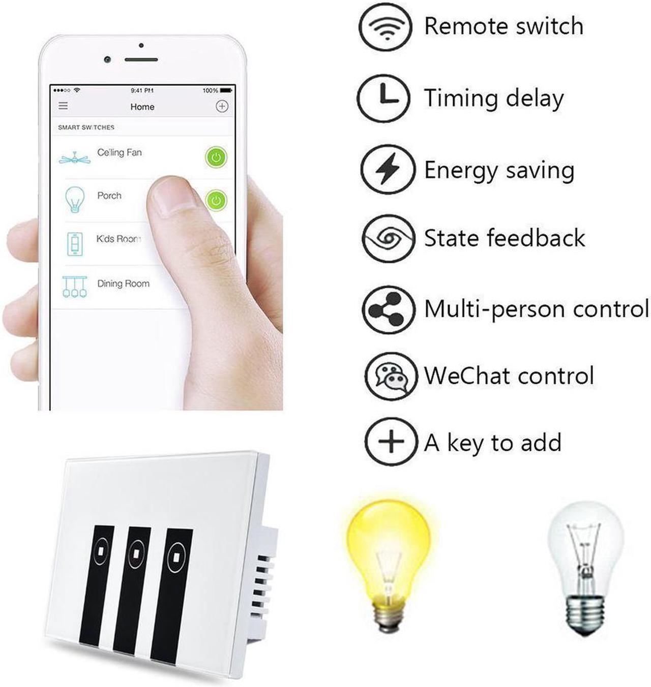 Alt view image 4 of 7 - Smart Switch, Werleo WIFI Smart Wall Light Switch 3 Gang Wireless in Wall Switch Glass Touch Panel Plate Compatible with Alexa Echo Google Home Remote Control Lights by Android IOS APP Timing Function