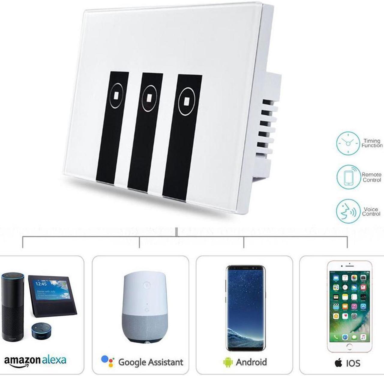 Alt view image 3 of 7 - Smart Switch, Werleo WIFI Smart Wall Light Switch 3 Gang Wireless in Wall Switch Glass Touch Panel Plate Compatible with Alexa Echo Google Home Remote Control Lights by Android IOS APP Timing Function