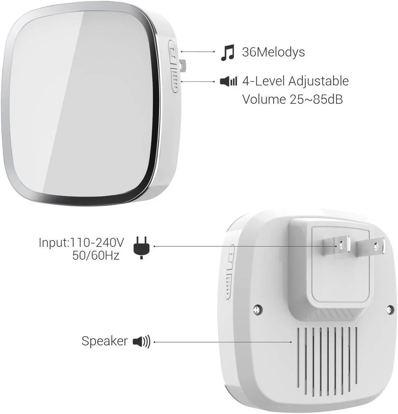 Alt view image 7 of 7 - Wireless Doorbell, Werleo Waterproof Chime Kit Operating at 1000ft with 1 Remote Push Button Transmitter (Battery included) 2 Plug-in AC Receivers, 36 Melodies, 4 Level Volume and LED Flash (White)