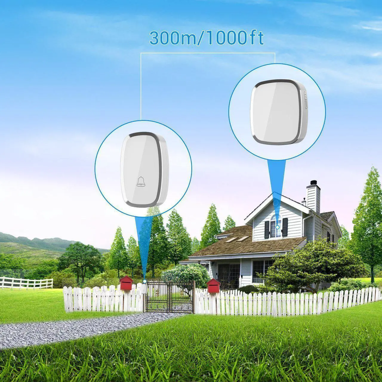 Alt view image 4 of 7 - Wireless Doorbell, Werleo Waterproof Chime Kit Operating at 1000ft with 1 Remote Push Button Transmitter (Battery included) 2 Plug-in AC Receivers, 36 Melodies, 4 Level Volume and LED Flash (White)