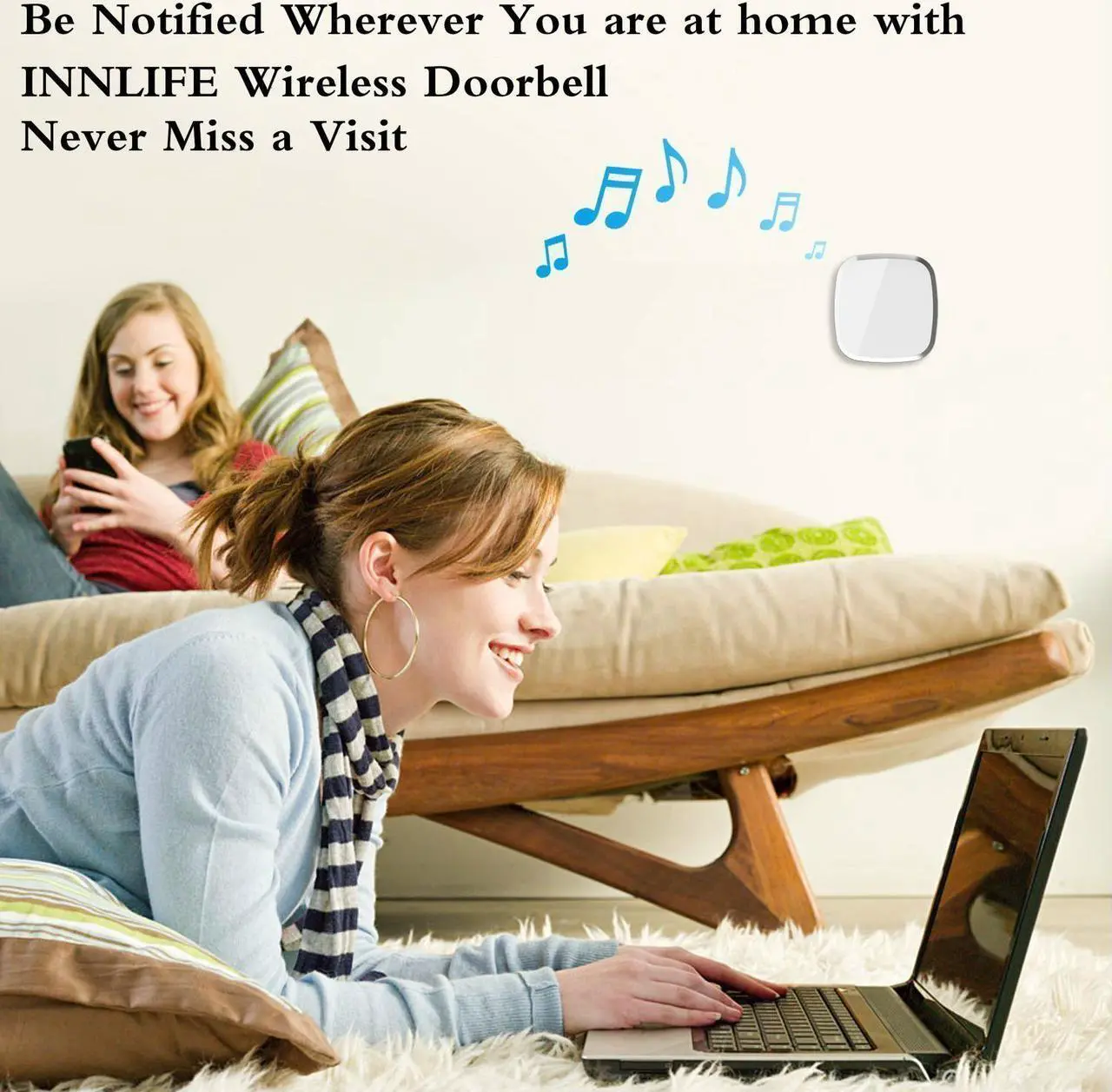 Alt view image 2 of 7 - Wireless Doorbell, Werleo Waterproof Chime Kit Operating at 1000ft with 1 Remote Push Button Transmitter (Battery included) 2 Plug-in AC Receivers, 36 Melodies, 4 Level Volume and LED Flash (White)