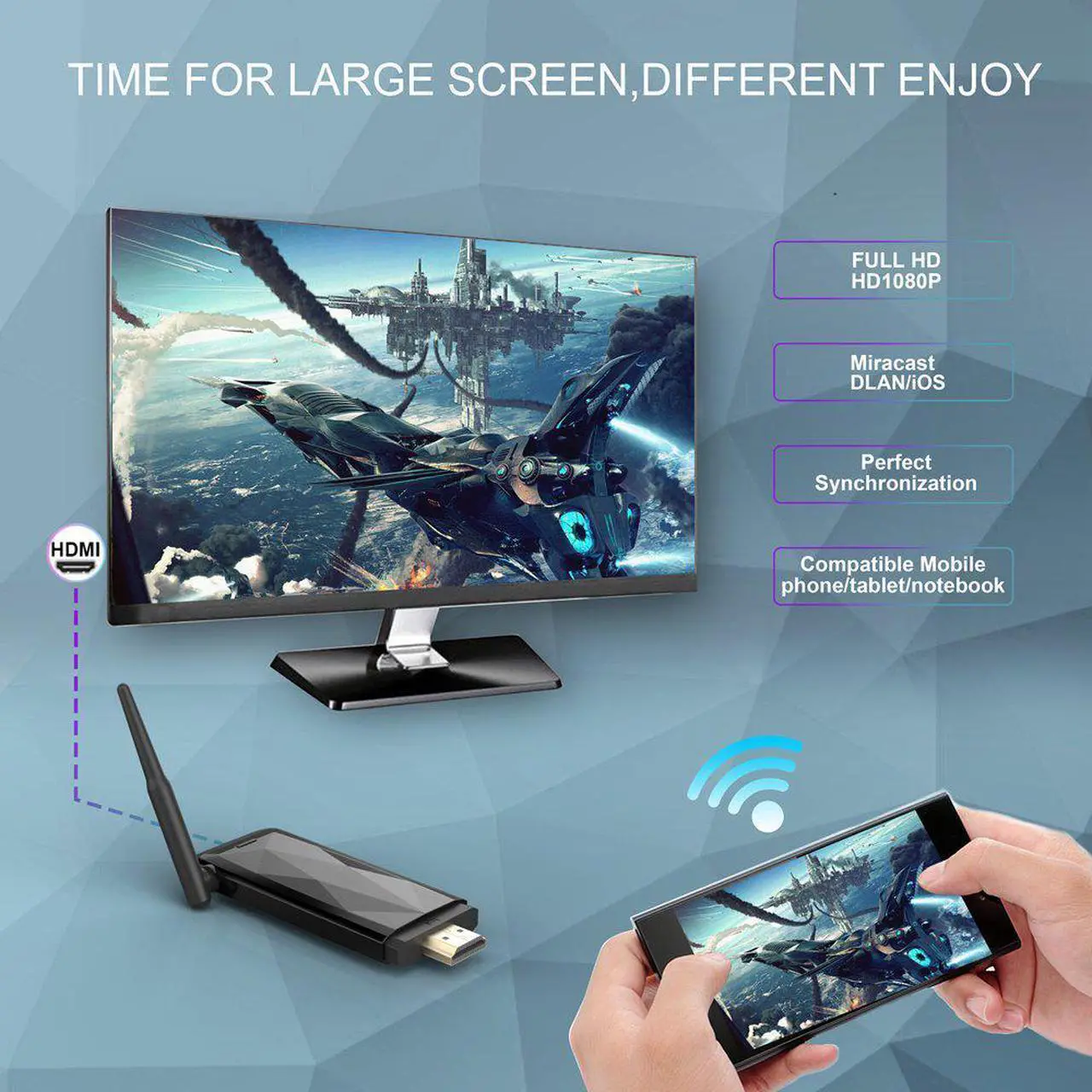 Alt view image 6 of 7 - Werleo 2.4+5G WiFi Display Dongle Wireless 1080P Mini Receiver Sharing HD Video from Projectors Cell Phones Tablet PC Support Airplay DLNA Miracast HDMI TV/Projector Stick/chromecast(VTP-E3) (Black)