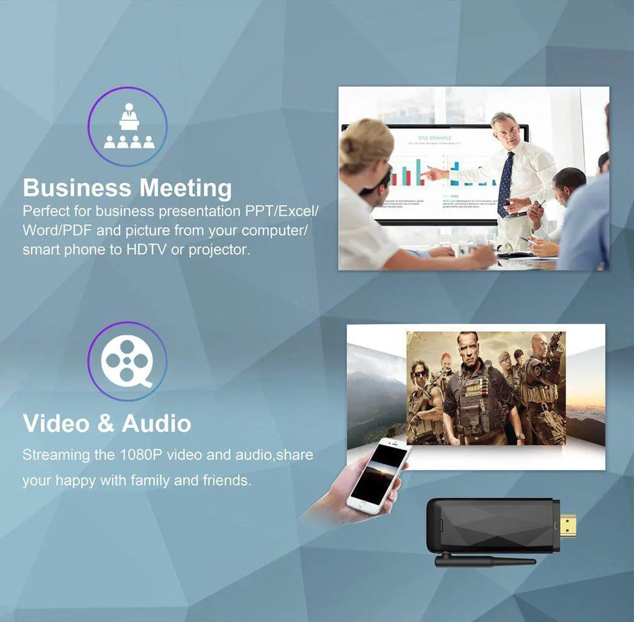 Alt view image 4 of 7 - Werleo 2.4+5G WiFi Display Dongle Wireless 1080P Mini Receiver Sharing HD Video from Projectors Cell Phones Tablet PC Support Airplay DLNA Miracast HDMI TV/Projector Stick/chromecast(VTP-E3) (Black)