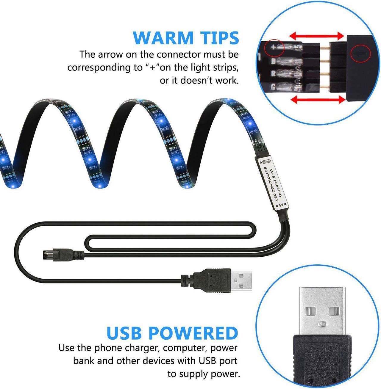 Alt view image 5 of 7 - TV Backlight Light Kit, 6.56FT/2M 5V USB LED Lights Strips 5050 RGB Bias Lighting with Remote for HDTV Desktop PC Monitor Home Theater Kitchen Cabinets, Multi Color (40-60in)