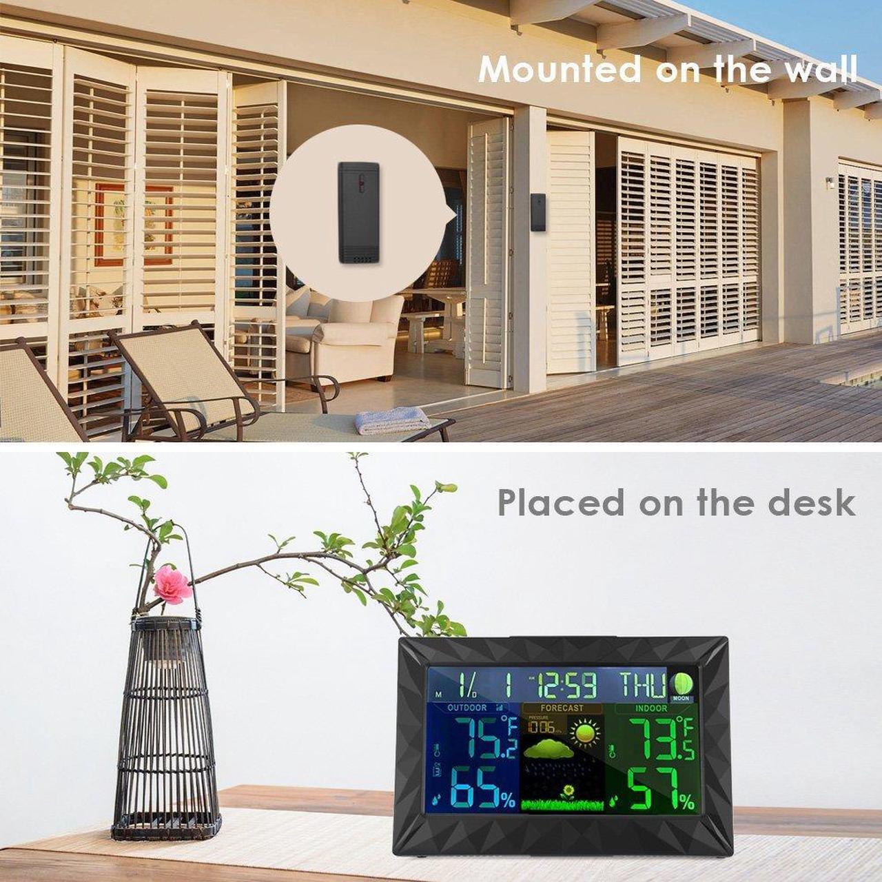 Alt view image 6 of 7 - Wireless Weather Station,Indoor Outdoor Backlight Temperature Humidity Monitor Forecast Stations Color Alarm Clock with Outdoor Remote Sensor