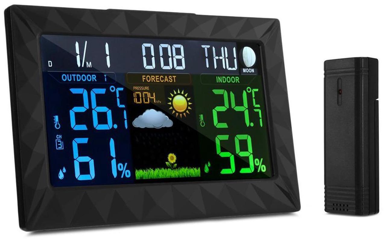 Main image of Wireless Weather Station,Indoor Outdoor Backlight Temperature Humidity Monitor Forecast Stations Color Alarm Clock with Outdoor Remote Sensor