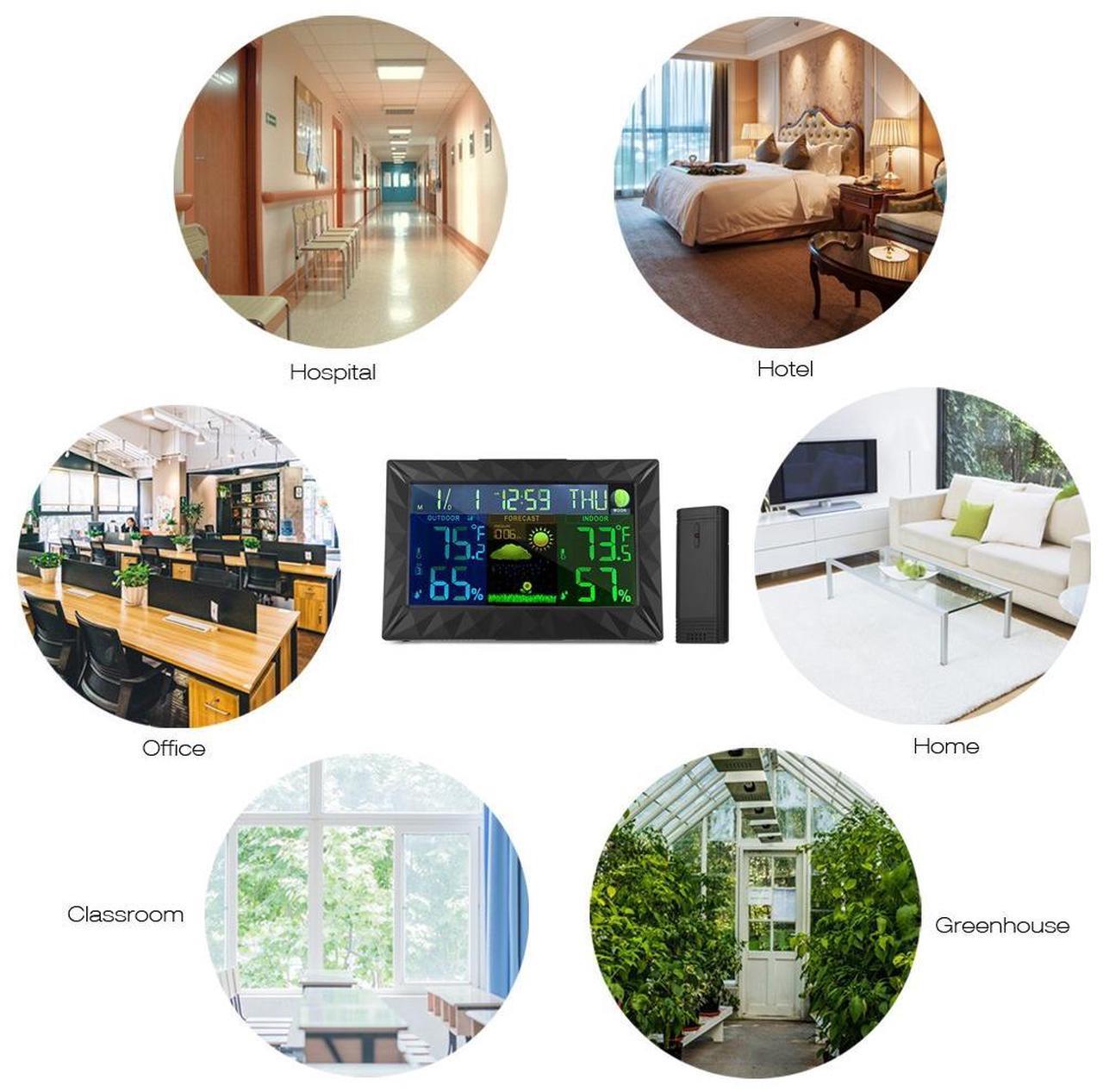 Alt view image 7 of 7 - Wireless Weather Station,Indoor Outdoor Backlight Temperature Humidity Monitor Forecast Stations Color Alarm Clock with Outdoor Remote Sensor