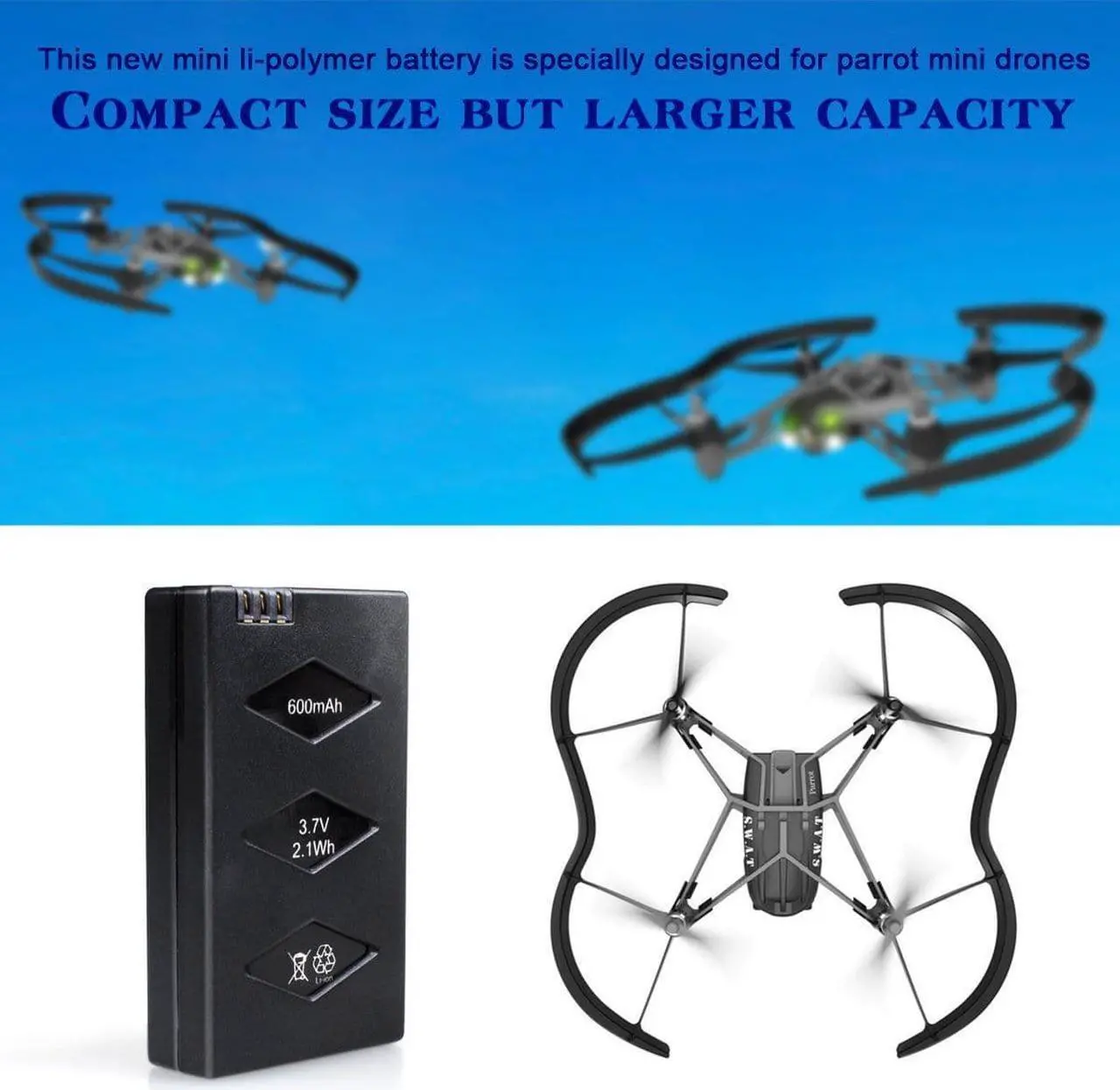 Alt view image 6 of 7 - Battery for Parrot Mini Drone 3-Pack 3.7V 600mAh 20C Li-po Battery with 3-Port Rapid Charger Circuit Protective IC for Parrot MiniDrone Jumping Sumo Swing Mambo Rolling Spider