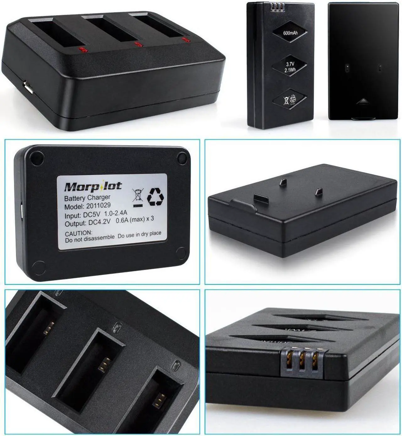 Alt view image 3 of 7 - Battery for Parrot Mini Drone 3-Pack 3.7V 600mAh 20C Li-po Battery with 3-Port Rapid Charger Circuit Protective IC for Parrot MiniDrone Jumping Sumo Swing Mambo Rolling Spider