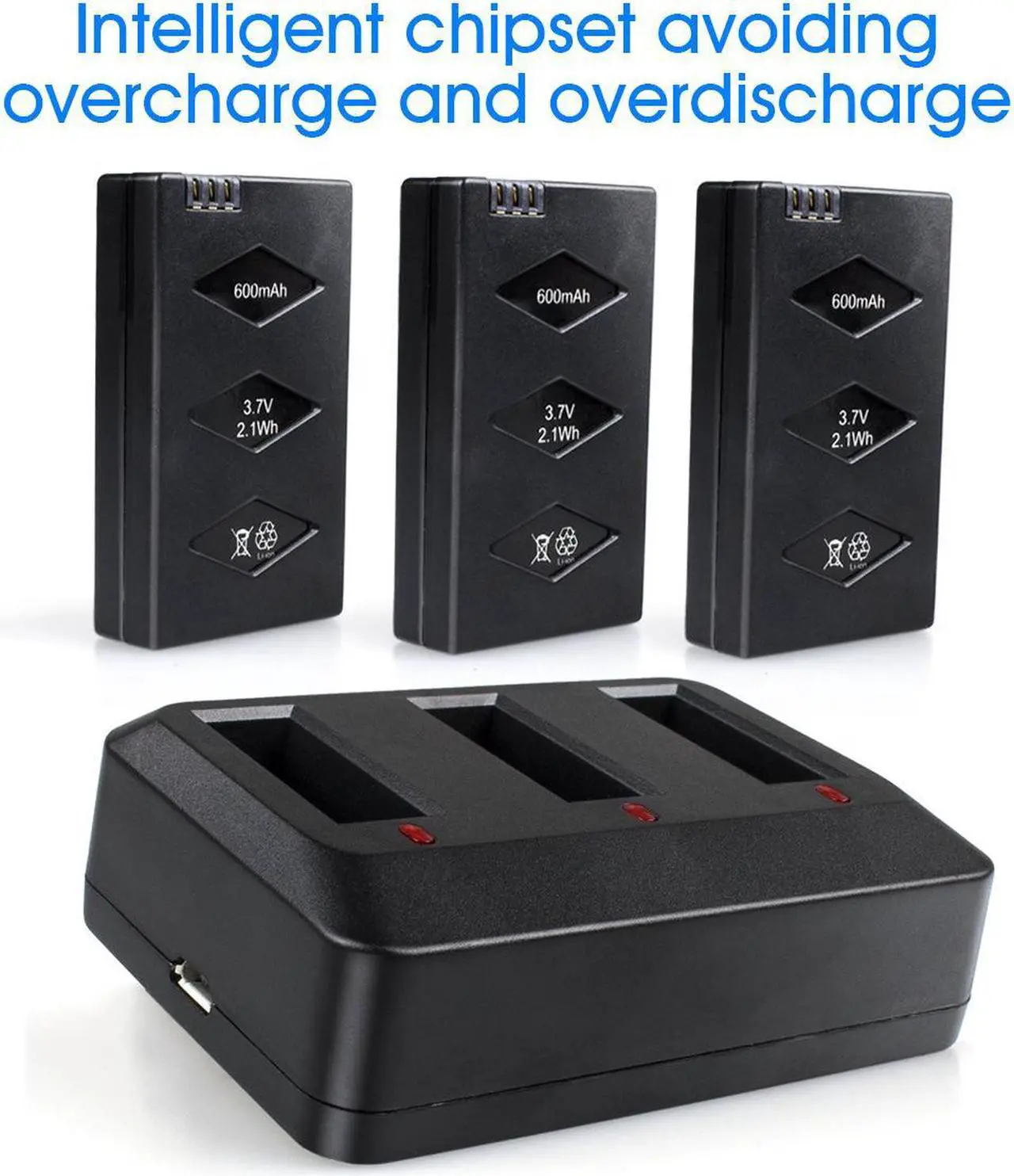 Alt view image 4 of 7 - Battery for Parrot Mini Drone 3-Pack 3.7V 600mAh 20C Li-po Battery with 3-Port Rapid Charger Circuit Protective IC for Parrot MiniDrone Jumping Sumo Swing Mambo Rolling Spider