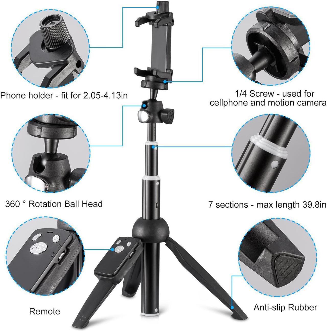 Alt view image 4 of 7 - Extendable Bluetooth Selfie Stick & Tripod Stand Wireless Remote iPhone Galaxy