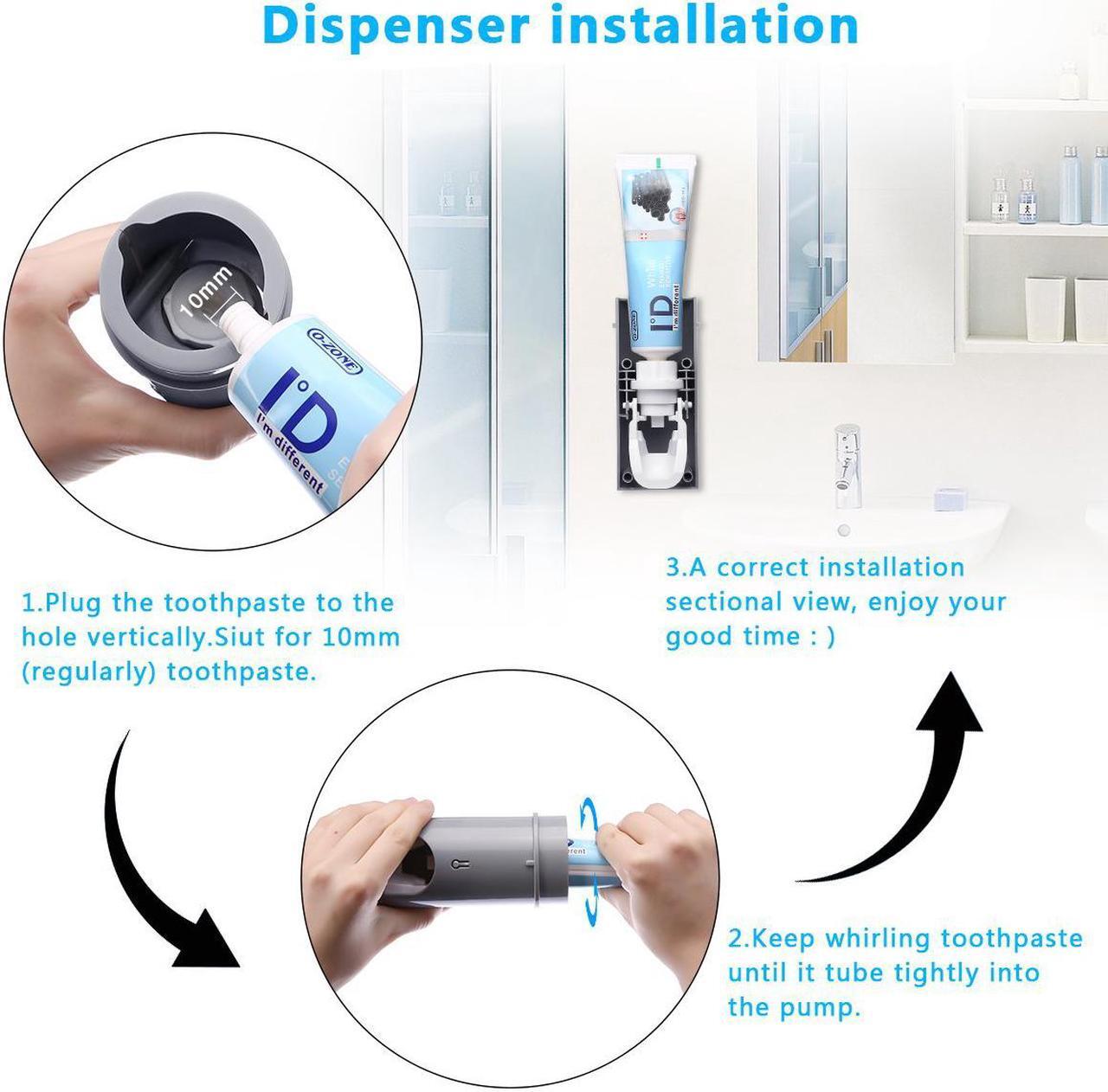 Alt view image 6 of 7 - UV Toothbrush Holder, Automatic Toothpaste Dispenser + 5 Toothbrush Sterilizer Holder Wall Mounted with Sticker for Oral-B Toothbrush Women Kids Baby Bathroom