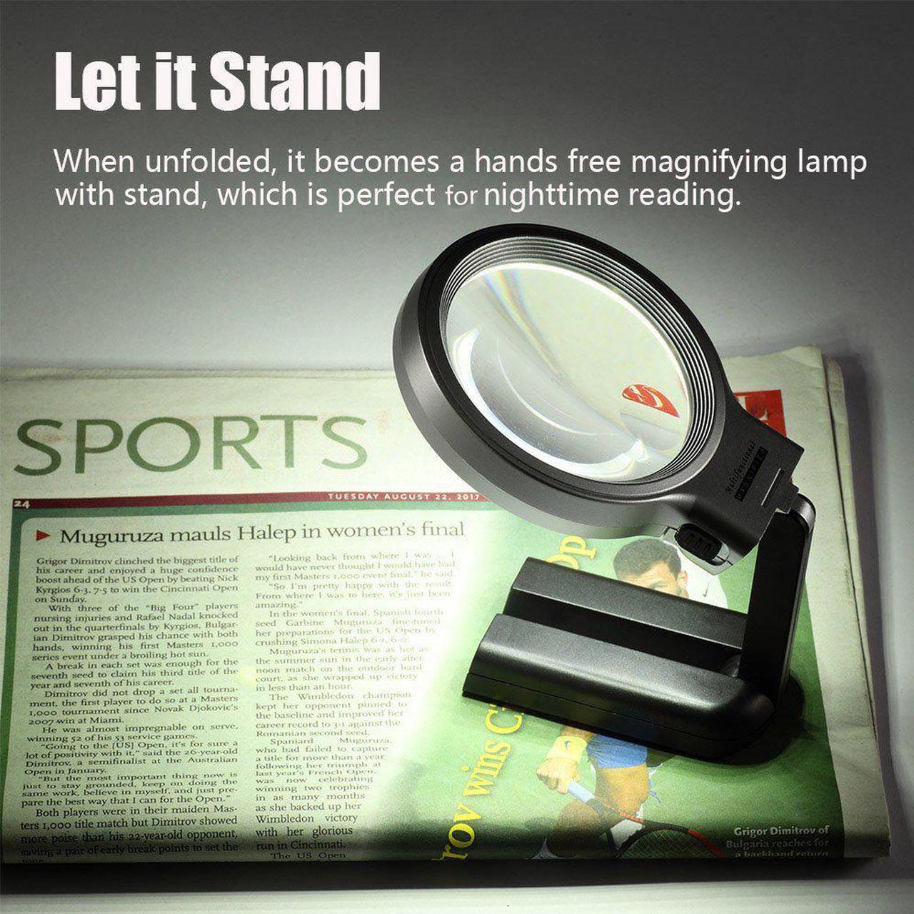 Alt view image 6 of 7 - LED Lighted Hands Free Magnifying Glass with Light Stand - 3X 4.5X Large Handheld Illuminated Magnifier For Reading, Inspection, Soldering, Needlework, Repair, Hobby & Crafts