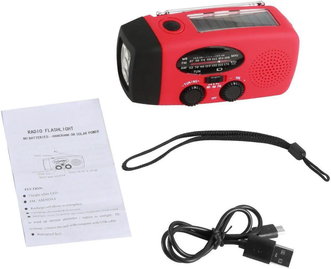 Alt view image 7 of 7 - Multifunctional Solar Hand Crank Dynamo Self Powered AM/FM/NOAA Weather Radio Use As Emergency LED Flashlight and Power Bank