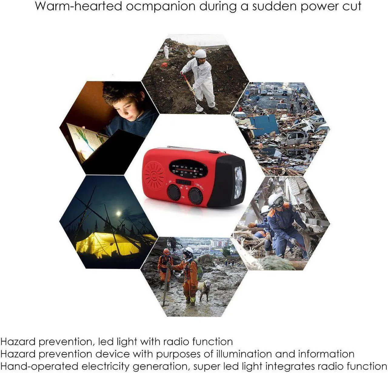 Alt view image 3 of 7 - Multifunctional Solar Hand Crank Dynamo Self Powered AM/FM/NOAA Weather Radio Use As Emergency LED Flashlight and Power Bank