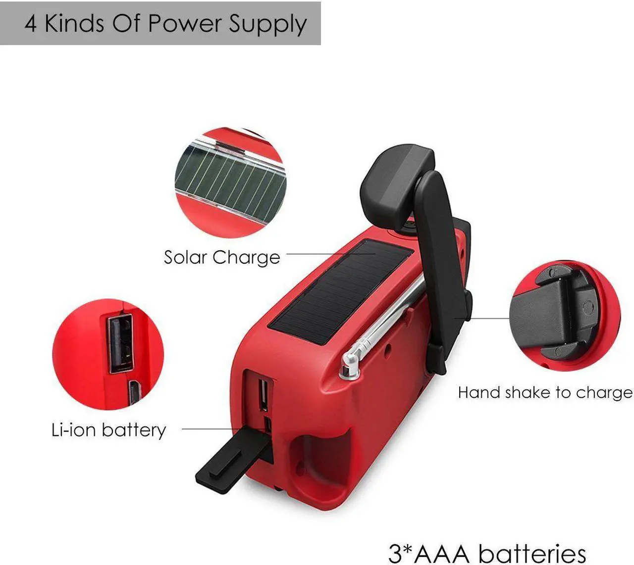Alt view image 2 of 7 - Multifunctional Solar Hand Crank Dynamo Self Powered AM/FM/NOAA Weather Radio Use As Emergency LED Flashlight and Power Bank