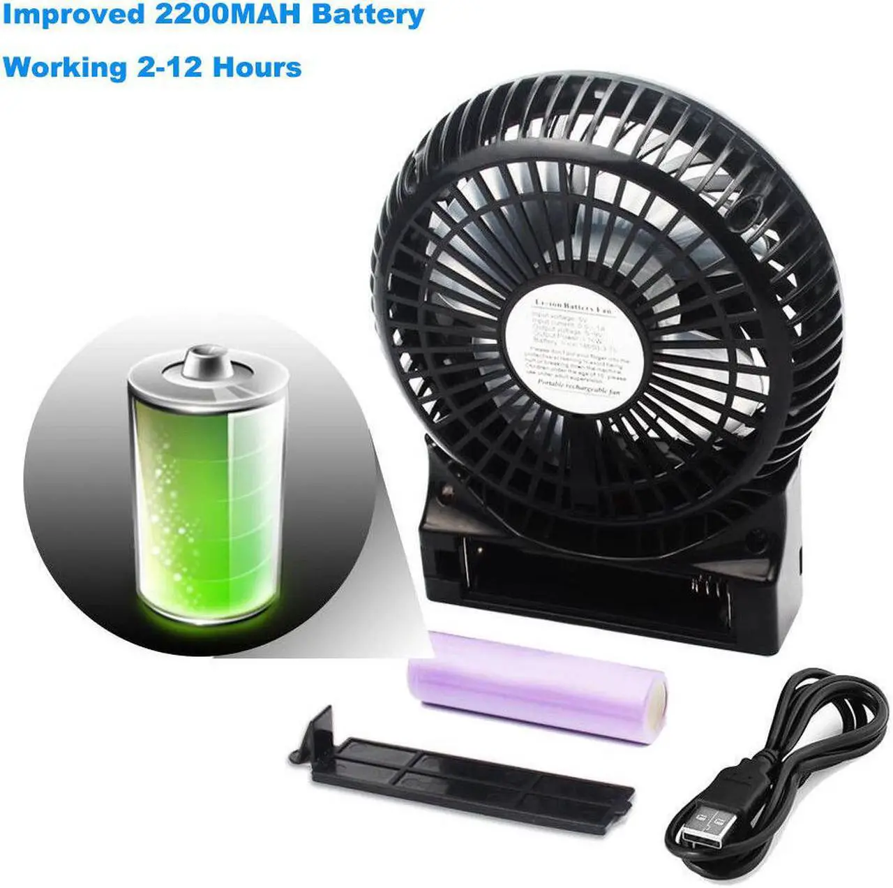 Alt view image 7 of 7 - Battery Operated Fan 2-12 Working Hours Personal Handheld Rechargeable Portable Fan 3 Speeds Small Desk Fan with Internal and Side Light Cooling for Travel Camping Boating Fishing