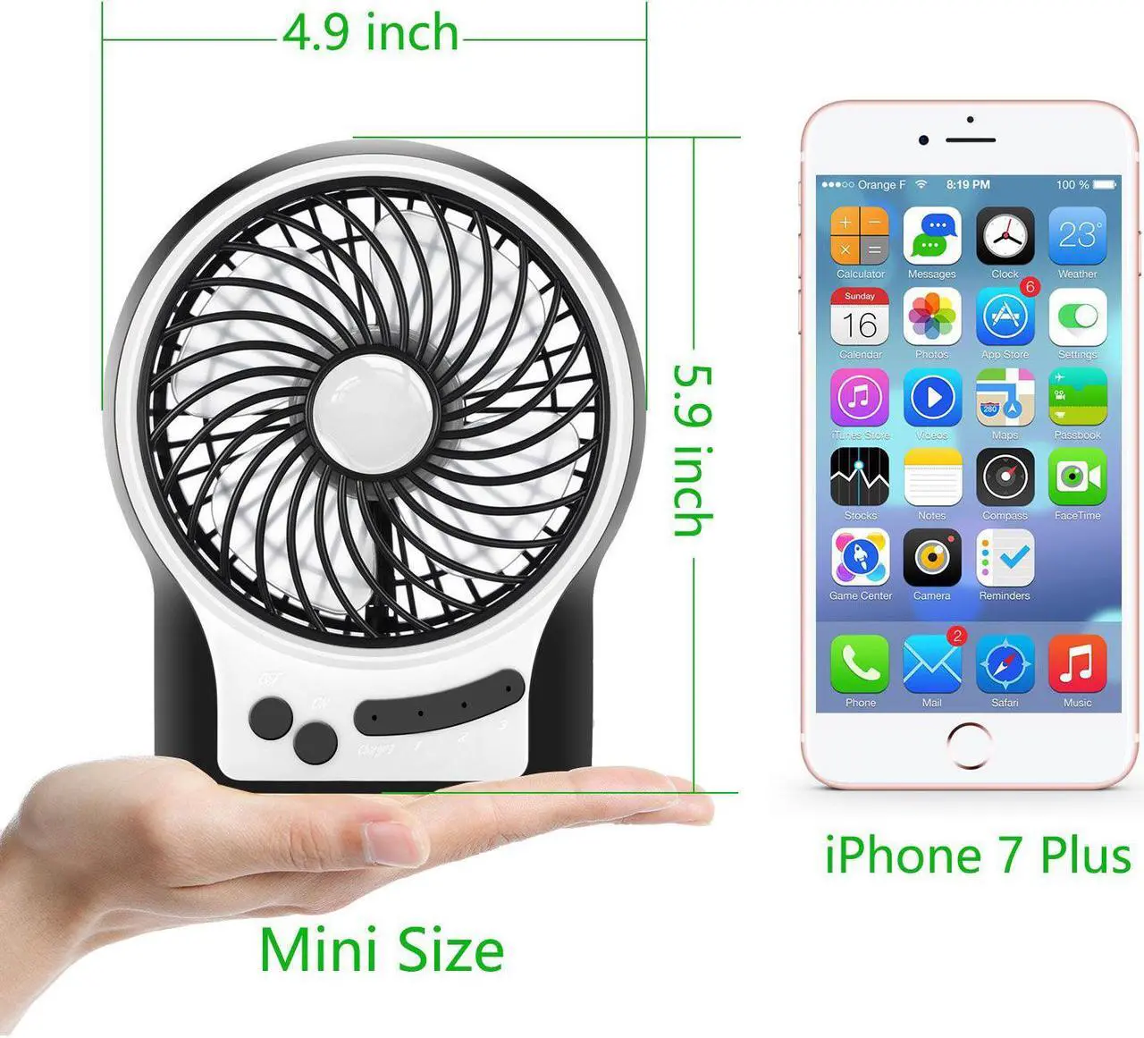 Alt view image 3 of 7 - Battery Operated Fan 2-12 Working Hours Personal Handheld Rechargeable Portable Fan 3 Speeds Small Desk Fan with Internal and Side Light Cooling for Travel Camping Boating Fishing