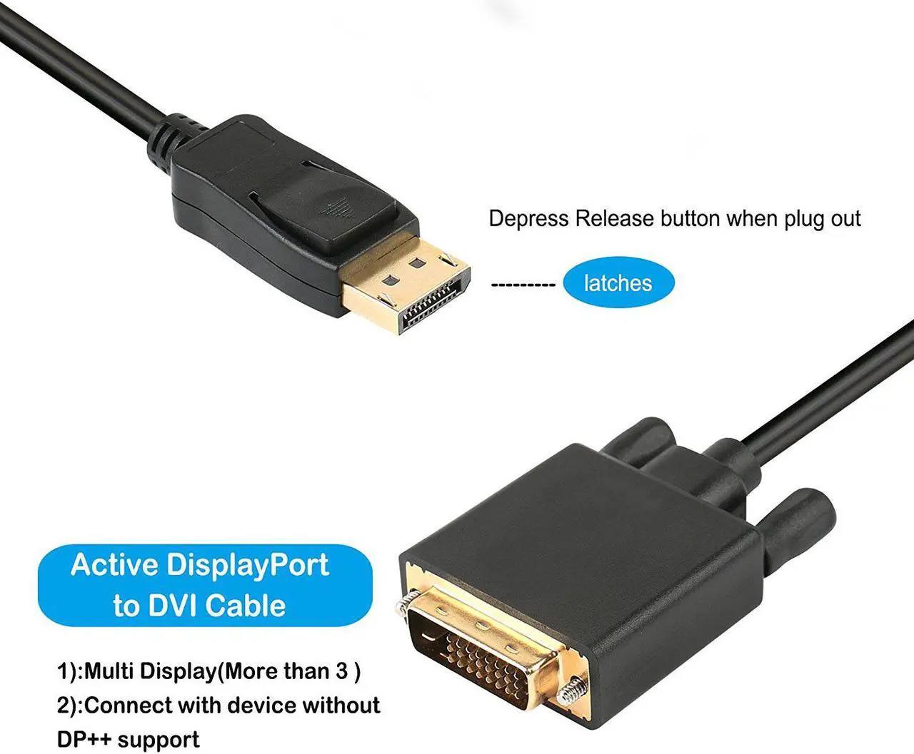 Alt view image 4 of 6 - DisplayPort to DVI Adapter Active Dp Display Port to DVI Single Link Converter Male to Male Gold-Plated Cord 6 Feet Black Cable Support Eyefinity Technology