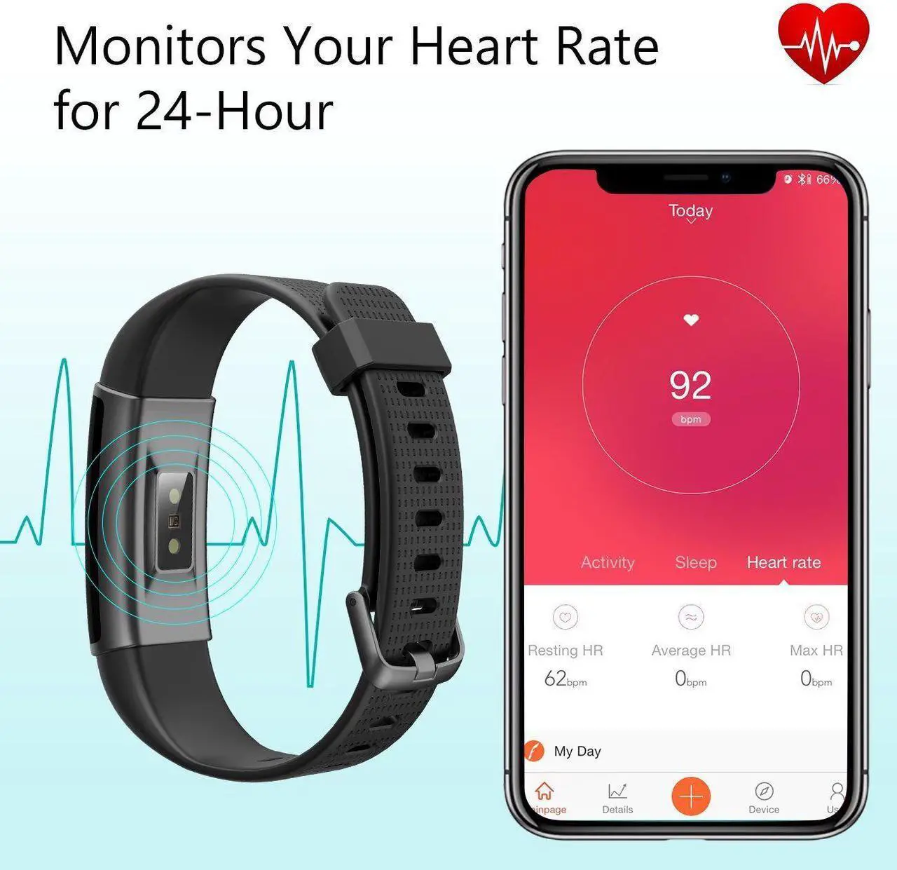 Alt view image 2 of 7 - Fitness Tracker Heart Rate Monitor Color Screen Smart Watch With Sleep Monitor, Step Counter, Message Reminder, IP68 Waterproof Activity Tracker for Android iOS Smart Phone