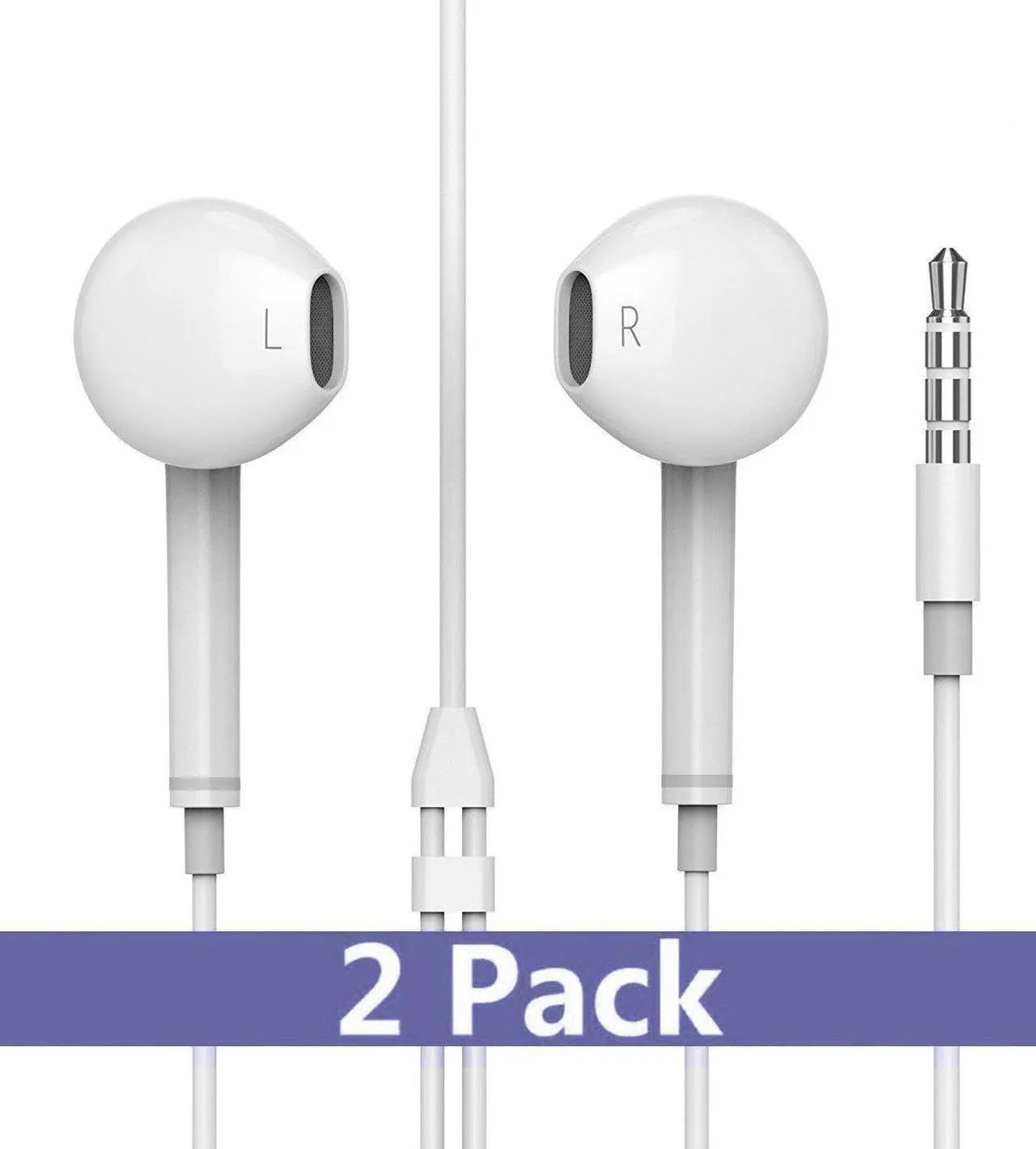 Main image of Earbuds, Headphones with Microphone New Earphones for apple iPhone 6s 6 Plus 5s 5 4s 4 SE iPad iPod 7 and all 3.5mm Headphones devices. (white) 2 Pack