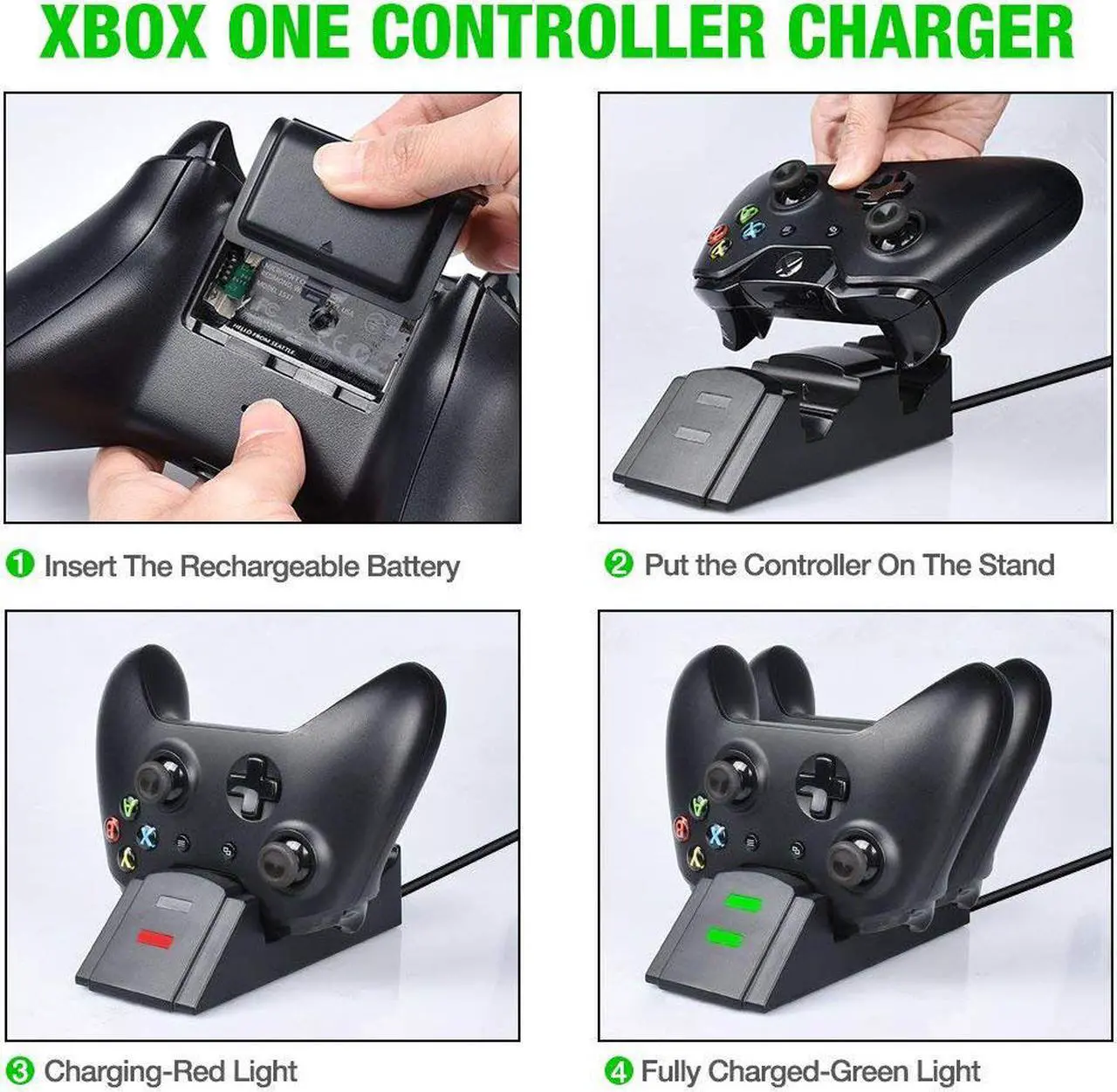 Alt view image 2 of 5 - Xbox One Controller Dual Charger Dual Xbox One / One S / One X / Xbox Elite Controller Charger Charging Station Dock with 2 x 600 mAh Rechargeable Battery Packs