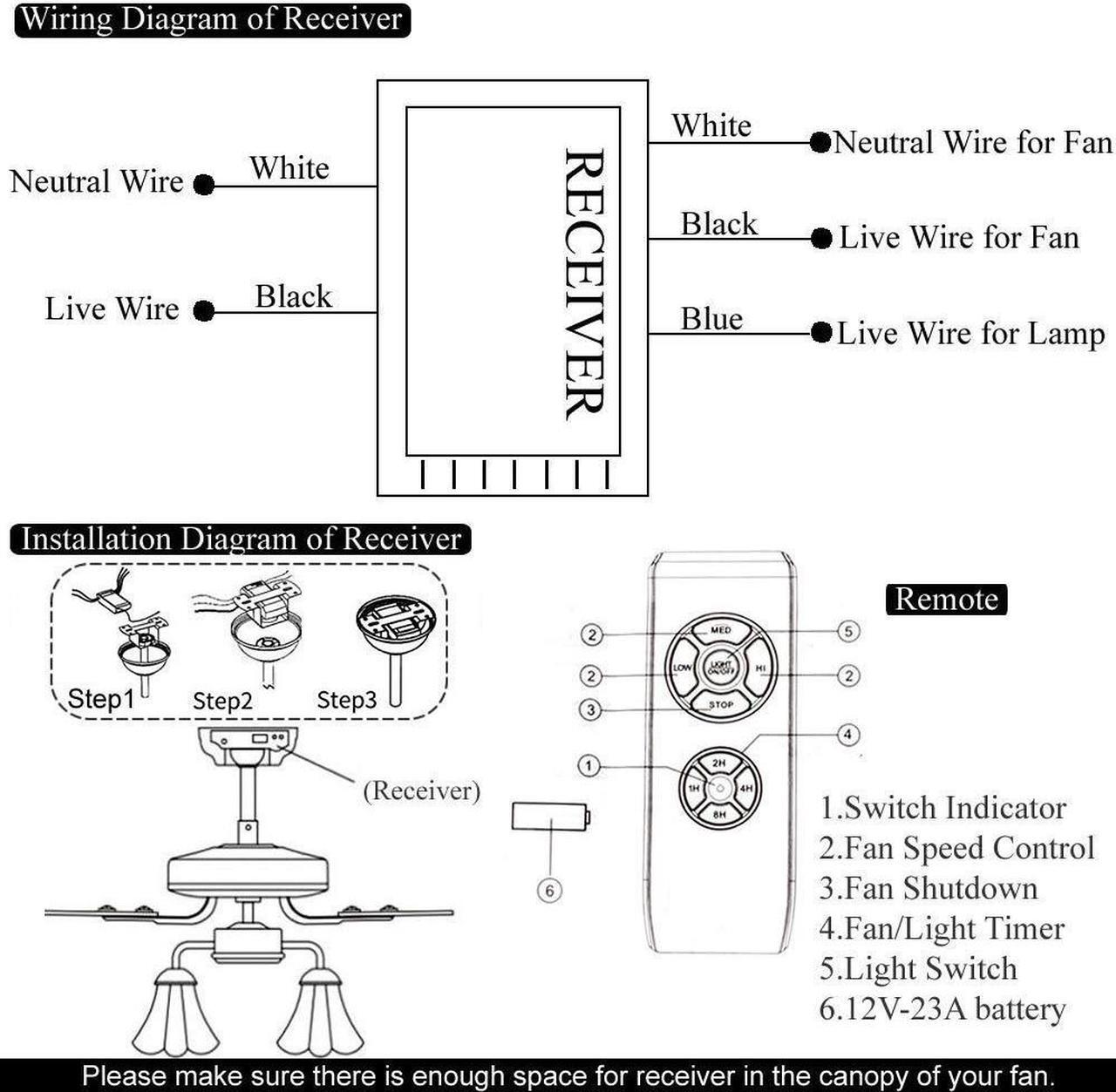Alt view image 3 of 7 - Universal Ceiling Fan Lamp Remote Controller Kit & Timing Wireless Remote Control for Ceiling Fan For Home office hotel the club display hall restaurant - Fixed Code
