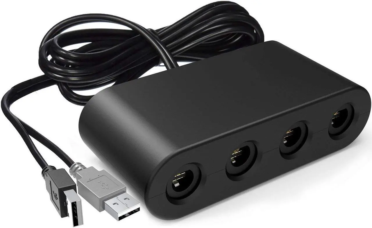 Main image of Gamecube Controller Adapter for Wii u and 4 Port Black Super Smash Bros GameCube Adapter for Wii u PC USB Switch