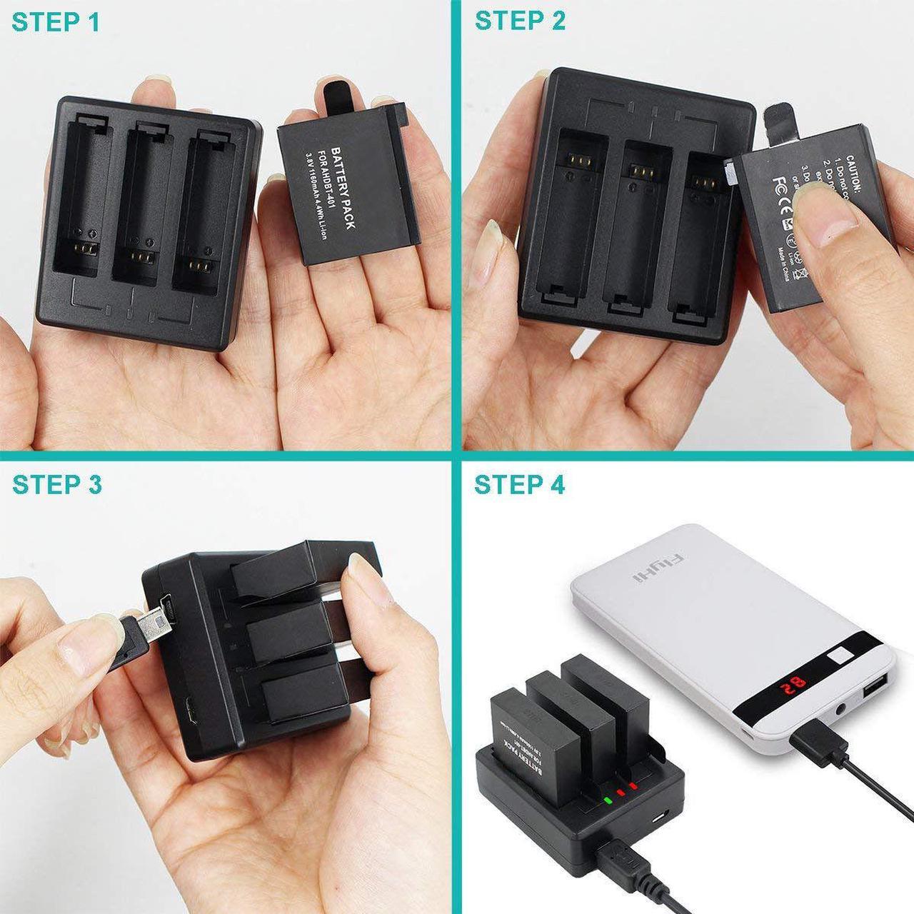 Alt view image 4 of 7 - Gopro Hero 4 Battery Replacement Battery (3 Pack) and Rapid 3-Channel Charger for Gopro Hero 4 - NOT for Hero 5