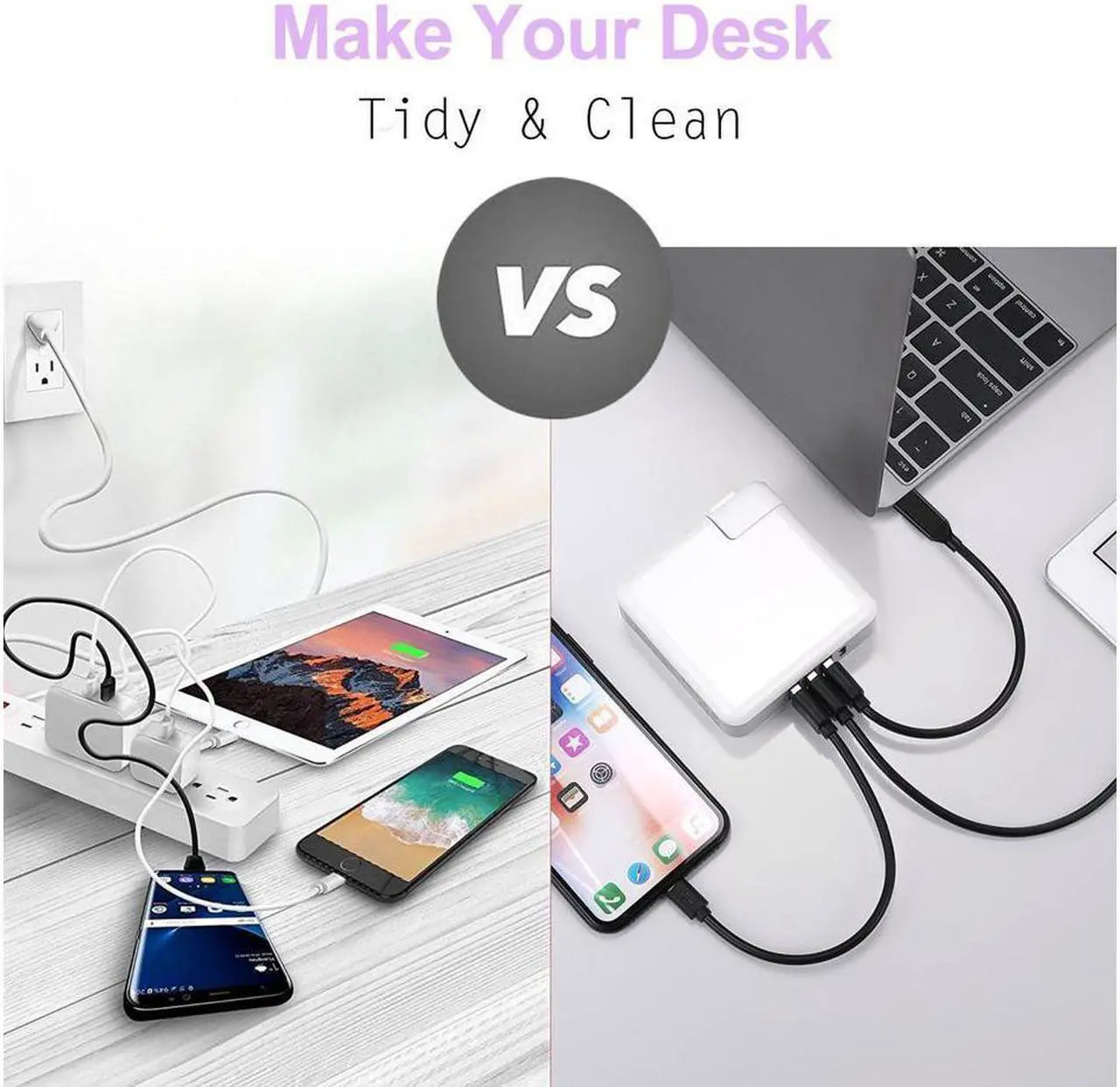 Alt view image 7 of 7 - USB C Power Adapter Charger 61W 4-Port USB Type C Wall Charger Station with Power Delivery Port for Apple MacBook, iPhone X 8 Plus and 3 Power iSmart Ports for iPhone, iPad and More