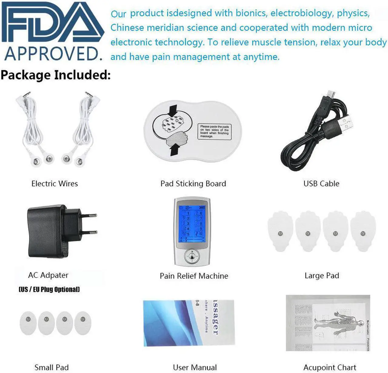 Alt view image 4 of 7 - Rechargeable TENS Unit Muscle Stimulator 10 Modes Pain Relief  EMS Machine Portable Pulse Massager with 4 Electrodes Pads