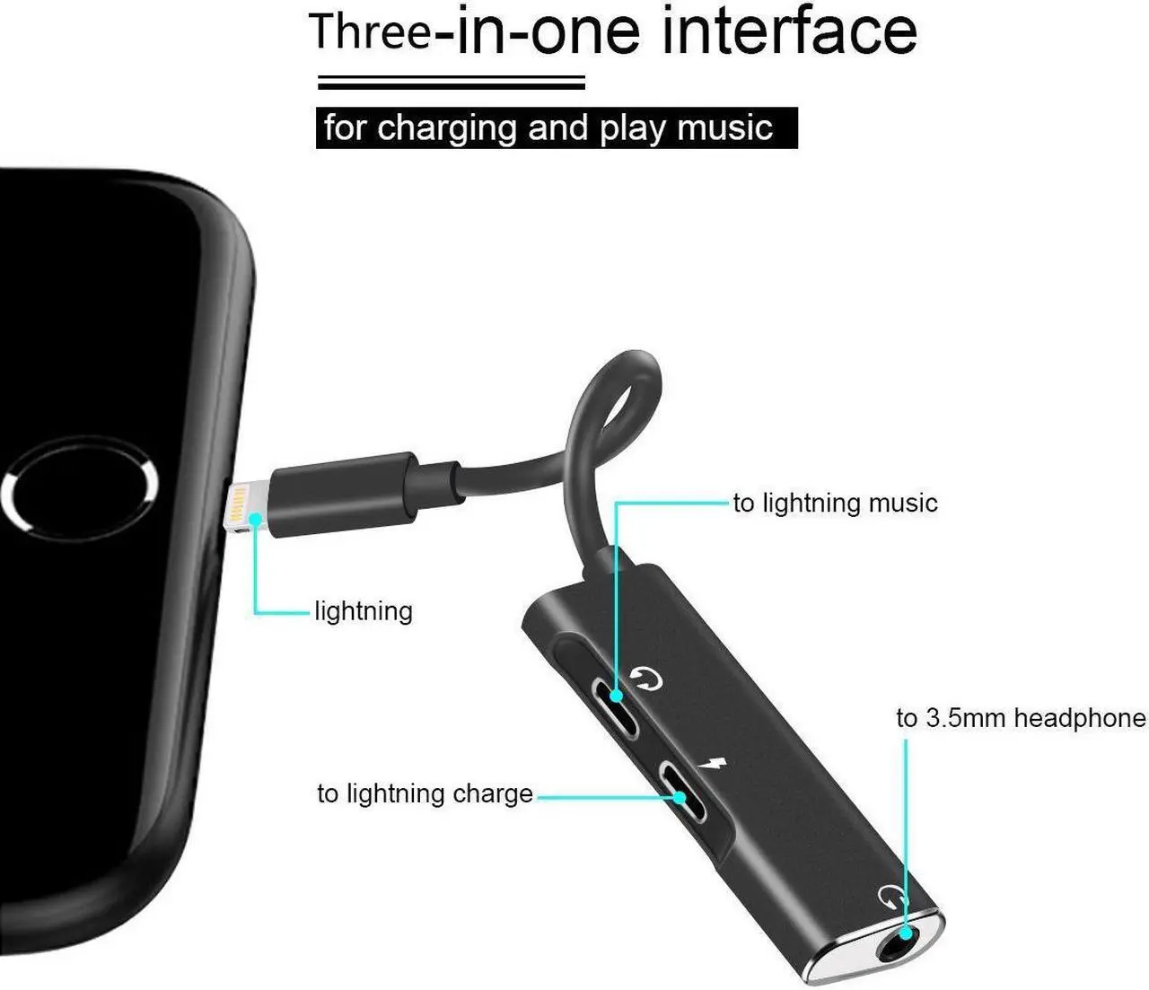 Alt view image 5 of 7 - For iPhone X 8 7 6 Plus Splitter Dual Lightning Adapter Headphone Audio Charger