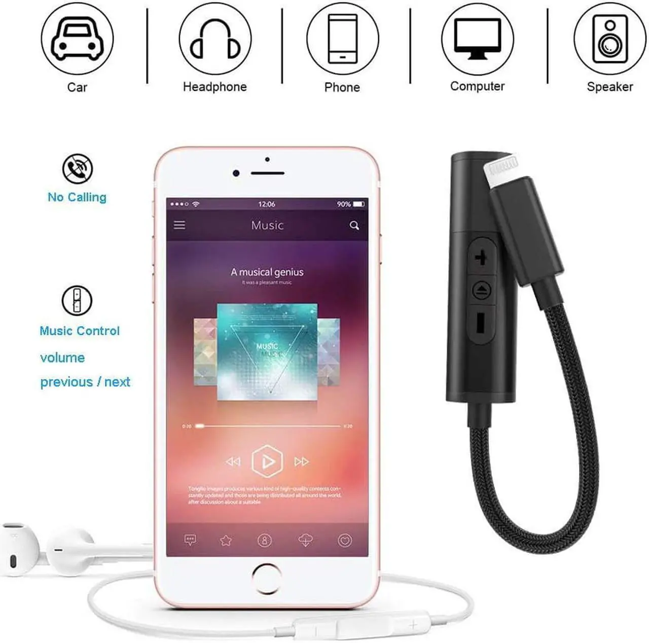 Alt view image 3 of 6 - Lightning to 3.5 mm Headphone Jack Adapter iPhone 7 Lightning Audio and Charger Splitter with Charge and Music Aux Headphone Adapter for Apple iPhone 7 7 plus iPhone 8 8 plus iPhone X XS XS MAX XR